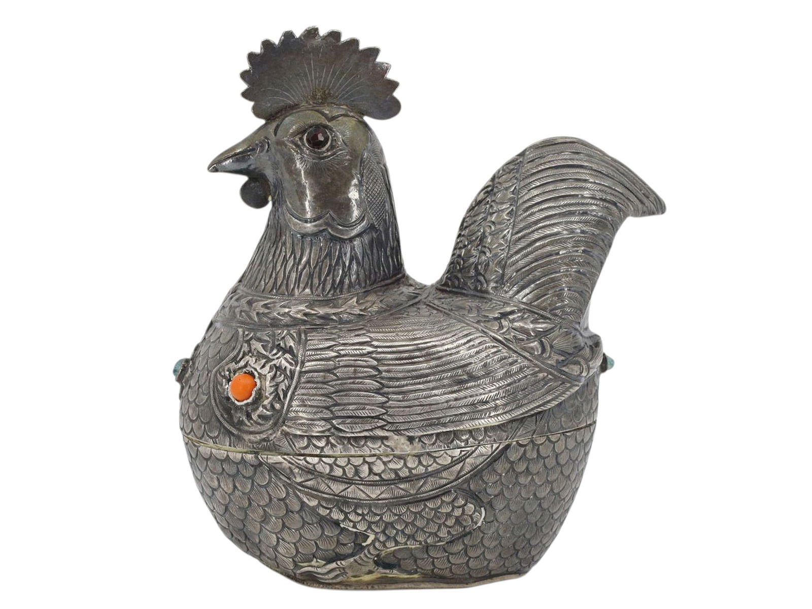 A CHINESE SILVER BOX AS A ROOSTER, 19TH CENTURY (1 of 7)
