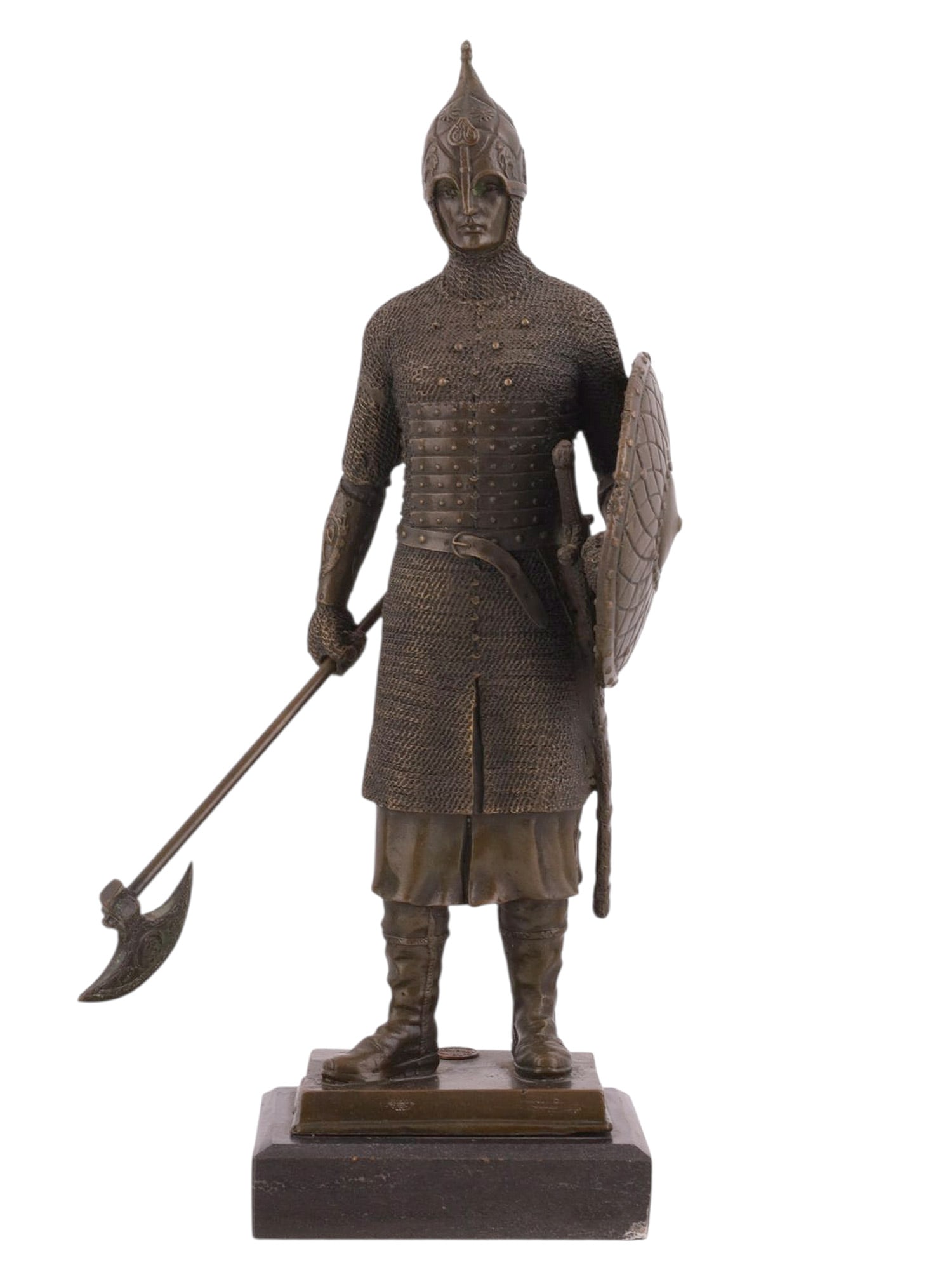 A BRONZE SCULPTURE OF A RUSSIAN WARRIOR WITH HALBERD (1 of 6)