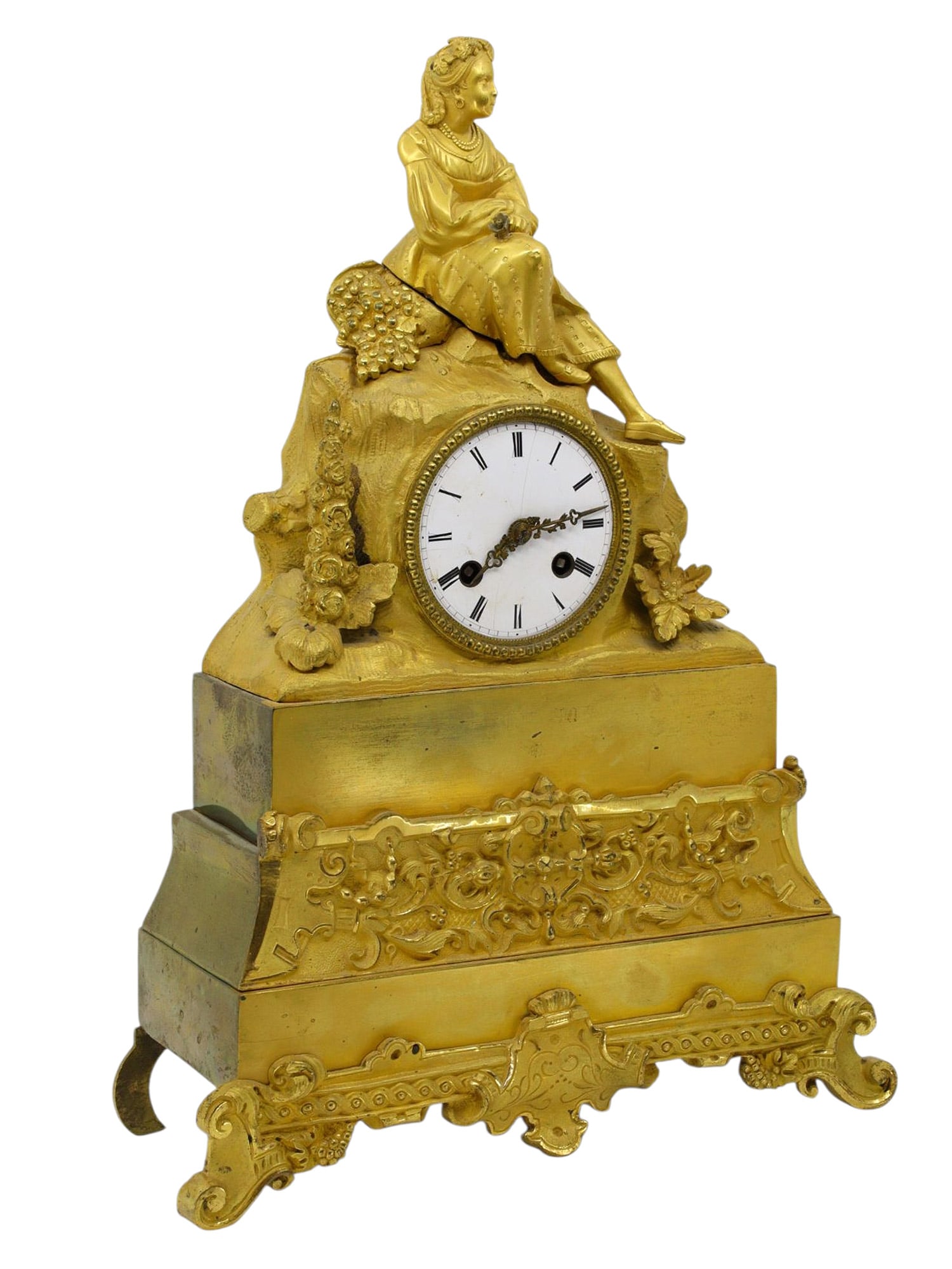 AN EMPIRE STYLE FRENCH BRONZE MANTEL CLOCK WITH SEATED WOMAN, 19TH CENTURY (1 of 4)