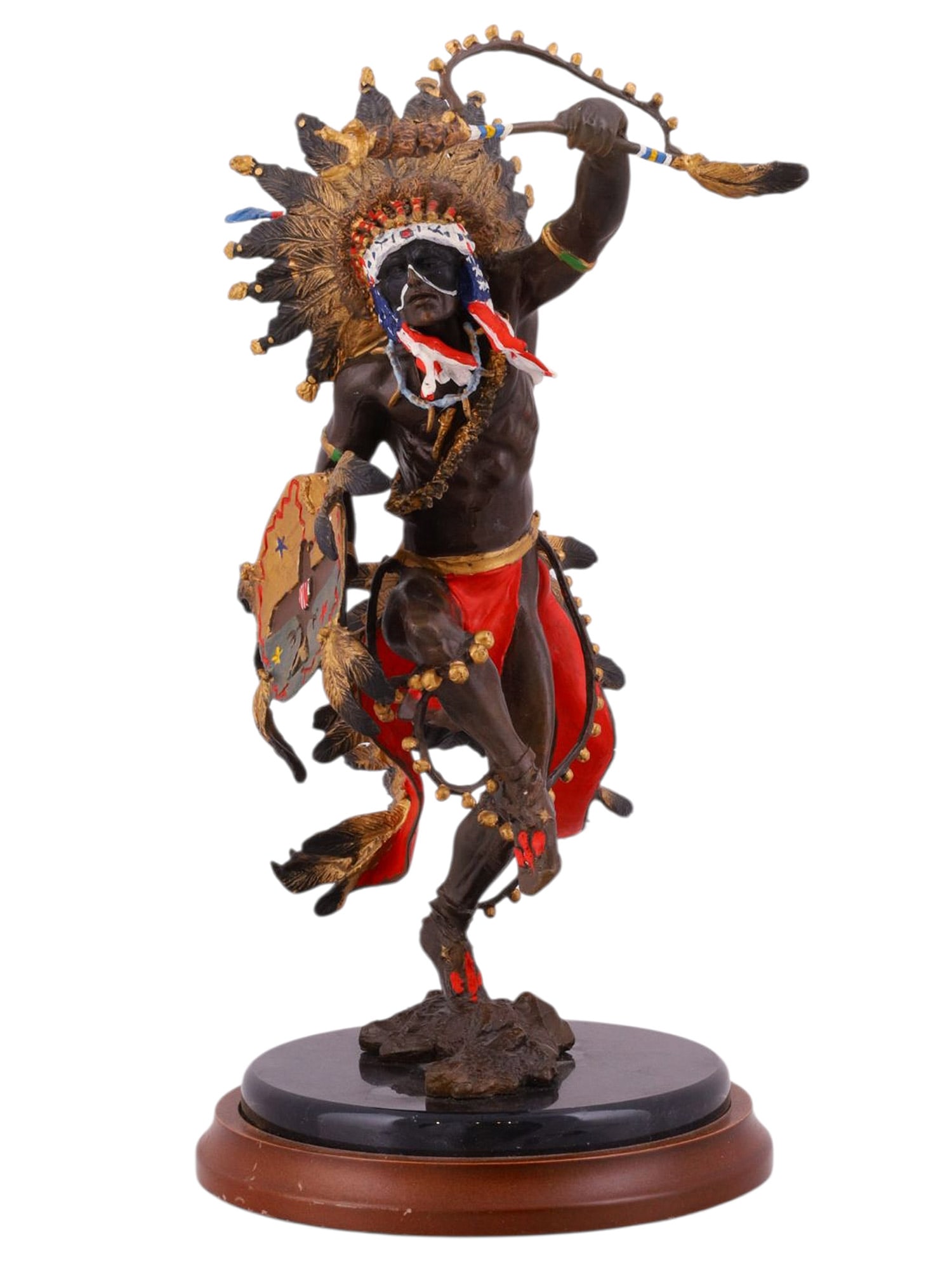 A COLD-PAINTED BRONZE FIGURE OF A NATIVE AMERICAN DANCER, "SPIRIT OF THE THUNDERBIRD", BY R. HUNTER, (1 of 7)
