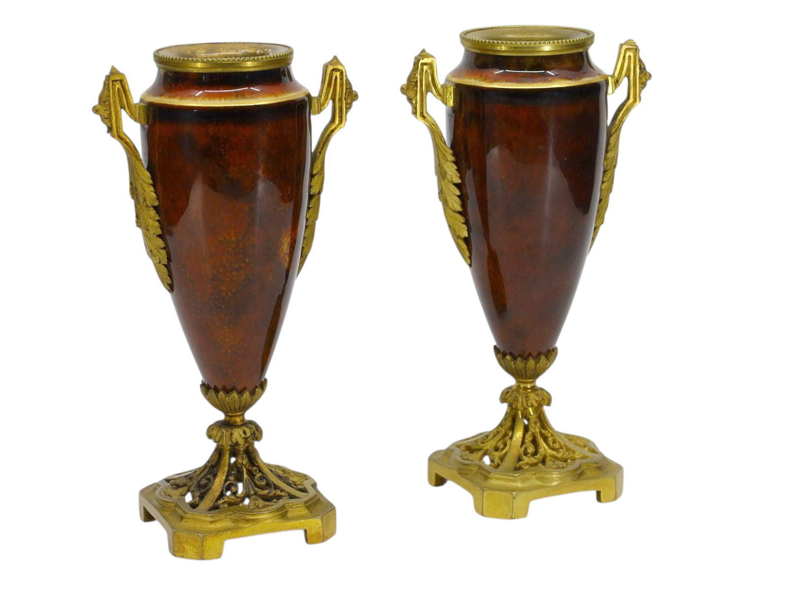 A PAIR OF BRONZE & PORCELAIN ART NOUVEAU VASES, ATTR. TO VAN LOCHOT, EARLY 20TH CENTURY (1 of 7)