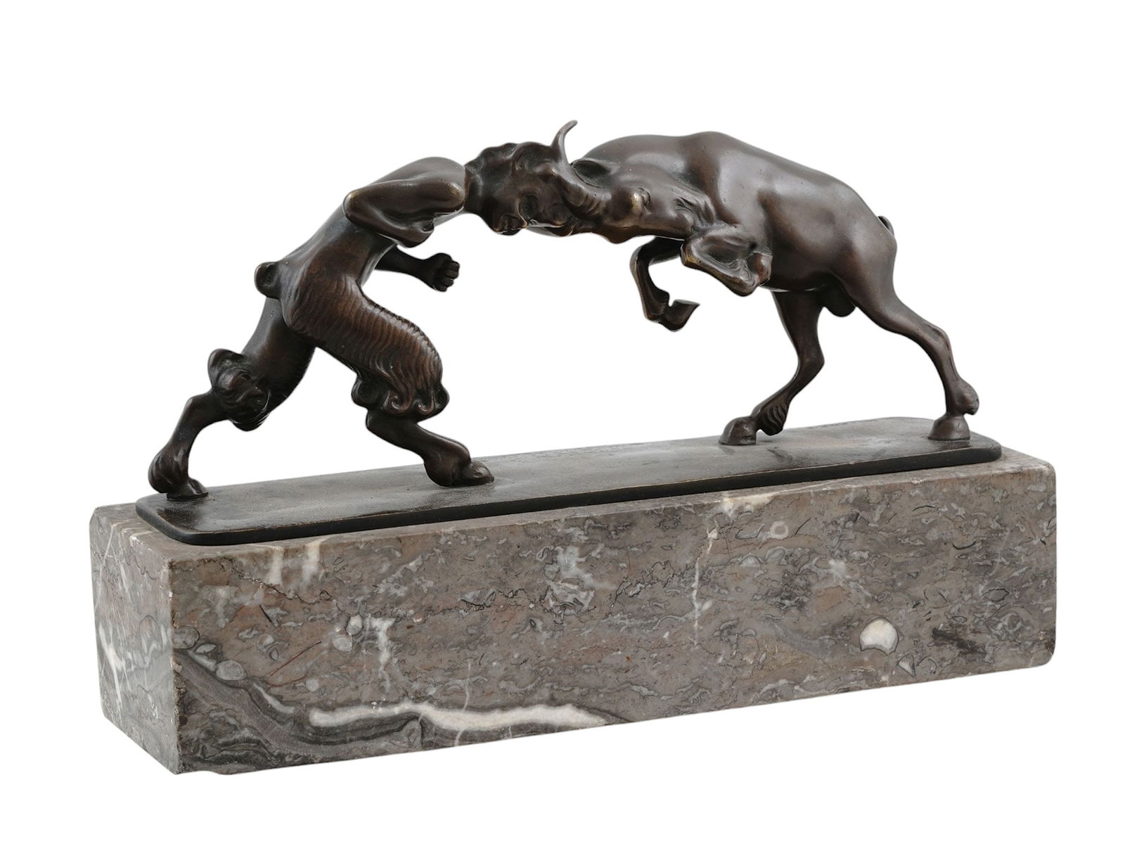 A MILLERET SIGNED BRONZE OF A SATYR AND GOAT FIGHTING, EARLY 20TH CEN. (1 of 6)