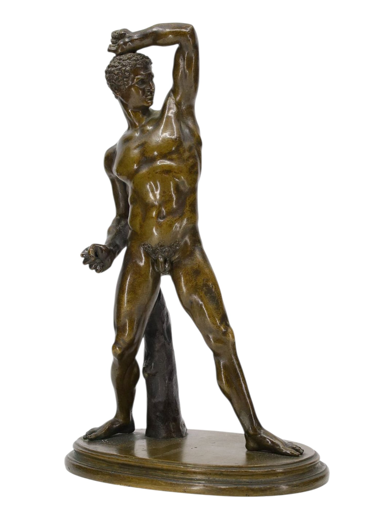 A BRONZE AFTER ANTONIO CANOVA (1757-1822), 'CREUGAS OF EPIDAMNUS', 19TH CEN.: A fine grand-tour bronze reproduction of the famous marble sculpture of boxer Creugas of Epidamnus originally designed in marble by the Italian sculptor Antonio Canova (1757-1822). The original is dis