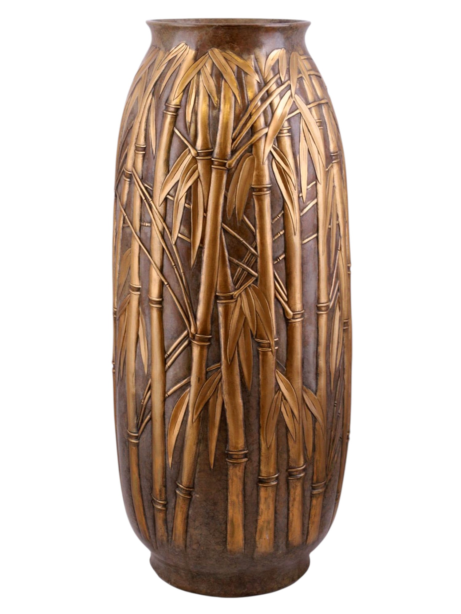 A LARGE BRONZE VASE WITH BAMBOO RELIEF, SIGNED AND NUMBERED, 20TH CENTURY (1 of 4)