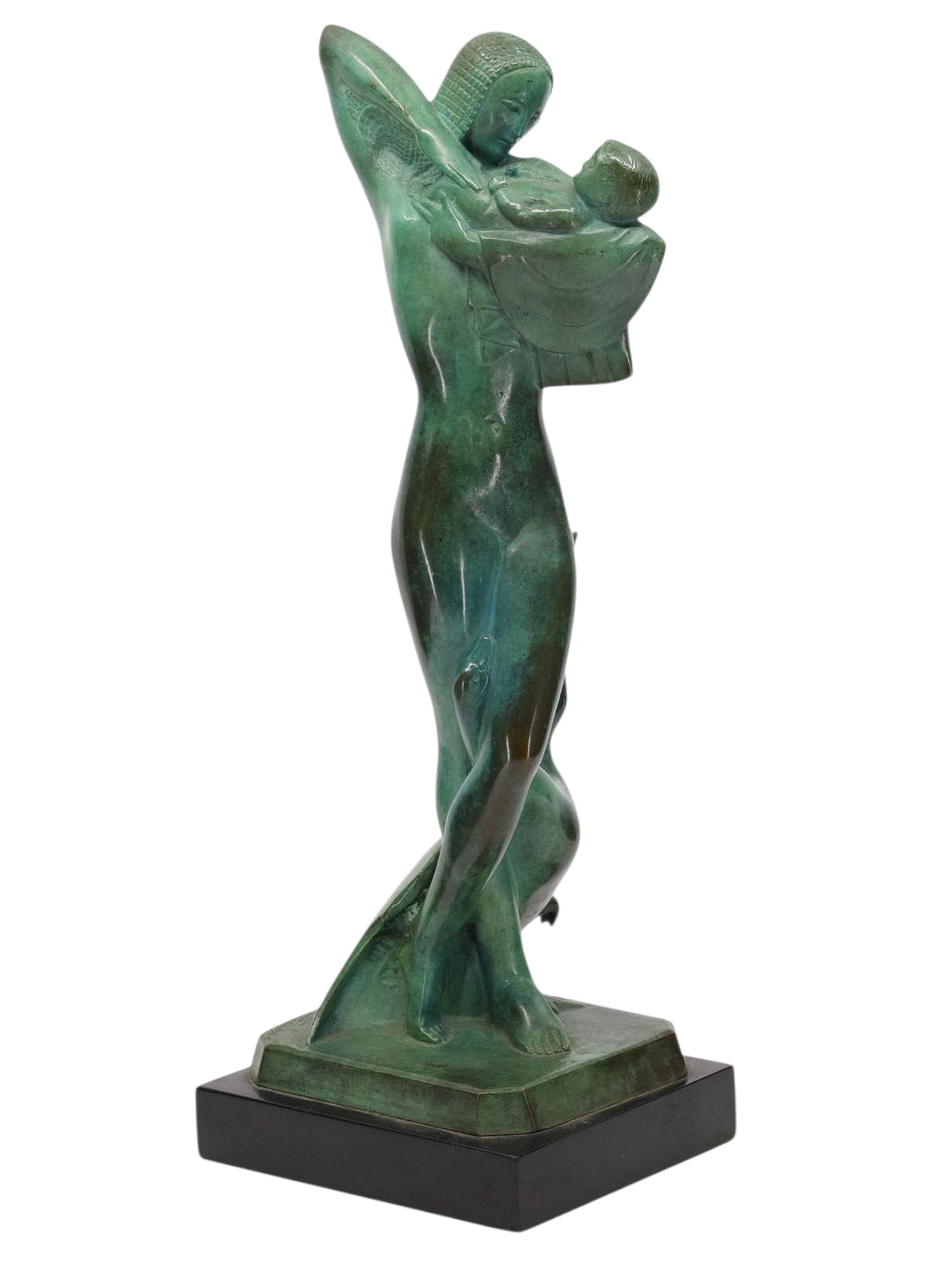 MOTHER AND CHILD WITH GOOSE ART DECO BRONZE SIGNED DE FELIPPE (1 of 9)