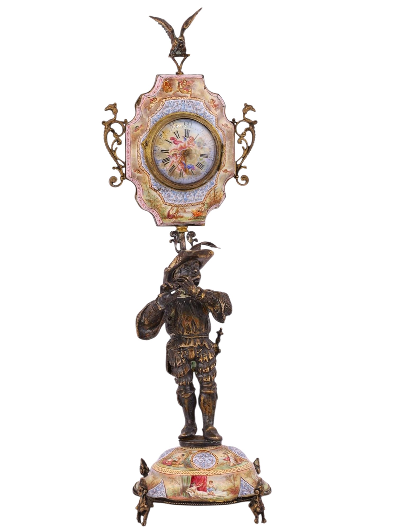 AN AUSTRIAN ENAMEL AND BRONZE FIGURAL MINIATURE CLOCK, VIENNA, THIRD QUARTER 19TH CENTURY (1 of 8)