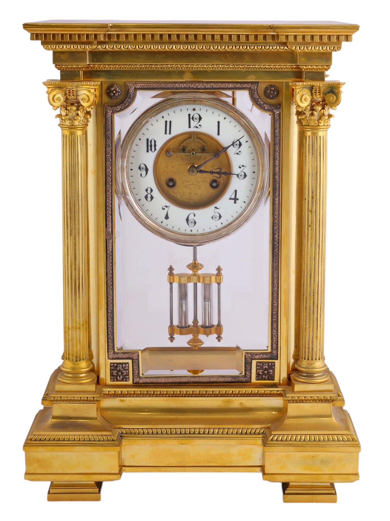 A FRENCH GILT-BRASS FOUR-GLASS MANTEL CLOCK BY A. & N. (ARMAND & NICOLE), CIRCA 1890 (1 of 8)