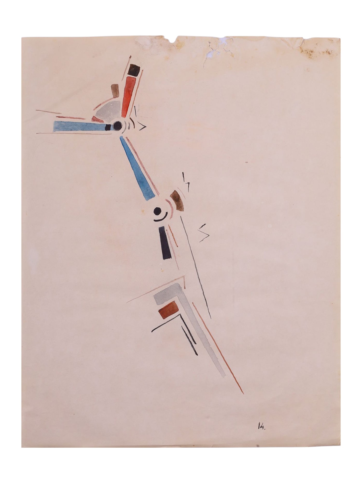 ATTR. TO EL LISSITZKY SUPREMATIST COMPOSITION, WATERCOLOR ON PAPER (1 of 3)