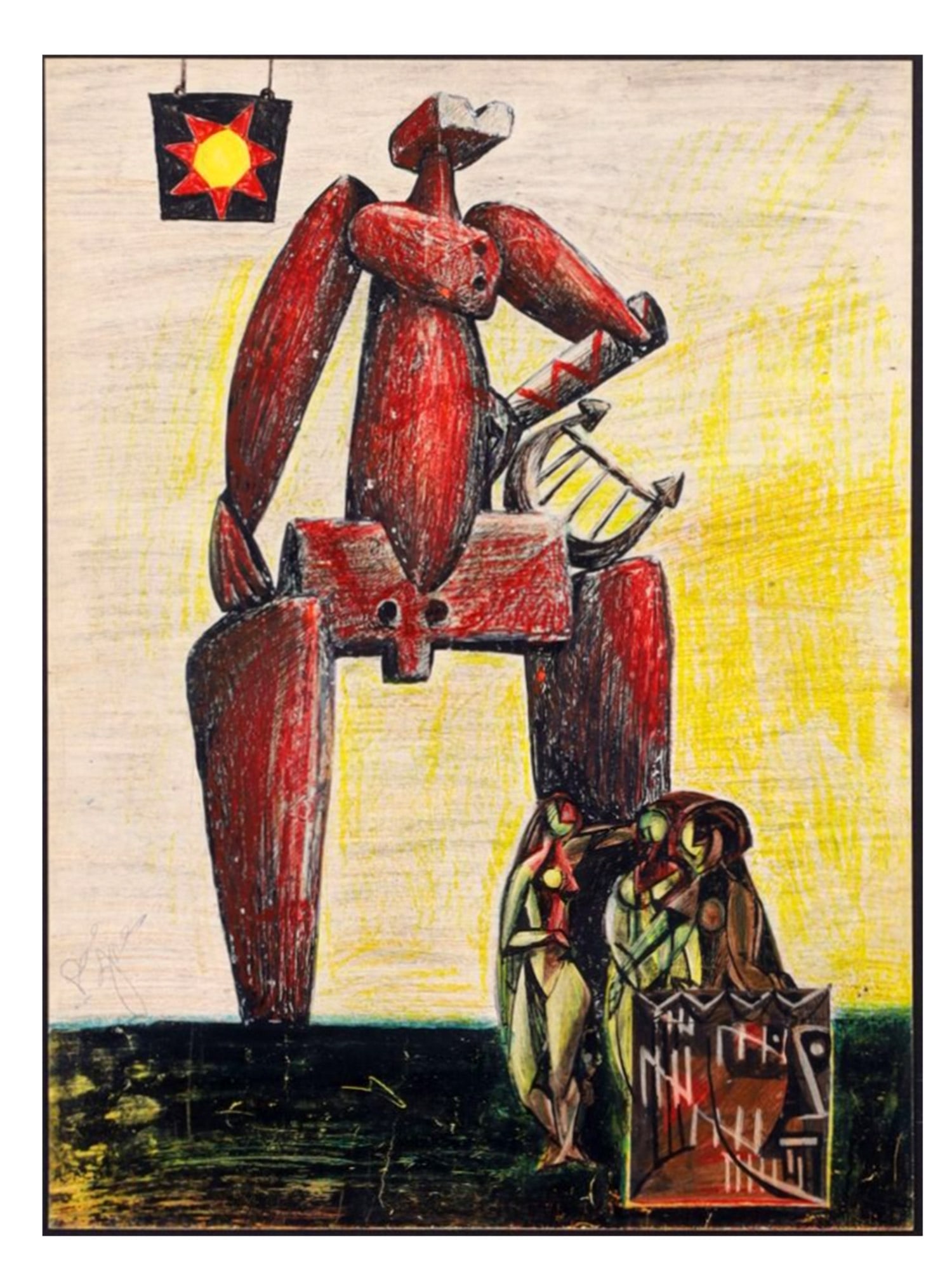 A MIXED MEDIA PAINTING, AMERICAN SCHOOL, MID 20TH CENTURY (1 of 4)