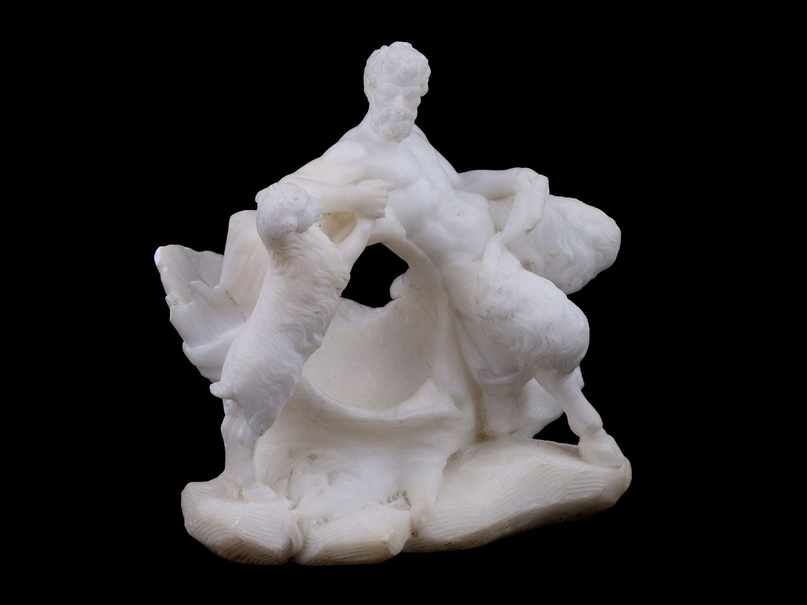 A NEOCLASSICAL ALABASTER GROUP OF SATYR AND A GOAT, 19TH CEN. (1 of 5)