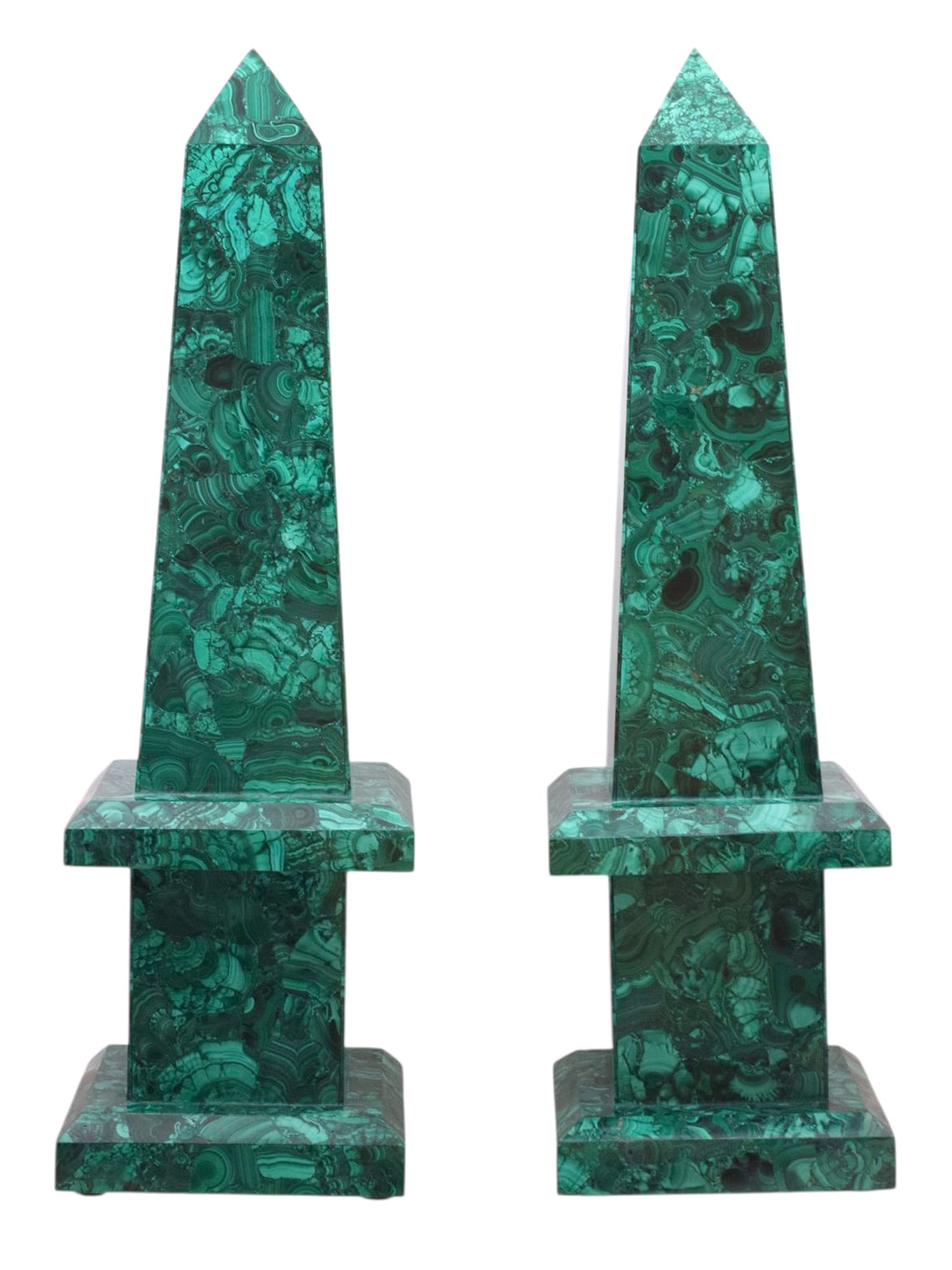 A PAIR OF LARGE MALACHITE OBELISKS, 20TH CENTURY (1 of 3)