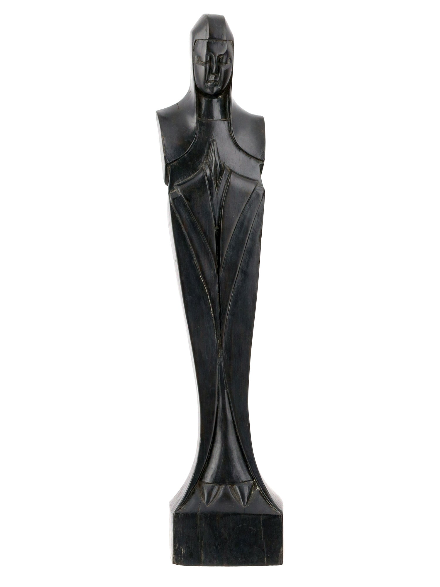 AN ART DECO CARVED WOOD SCULPTURE OF A PRIEST, EUROPEAN, CIRCA 1925–1935 (1 of 3)