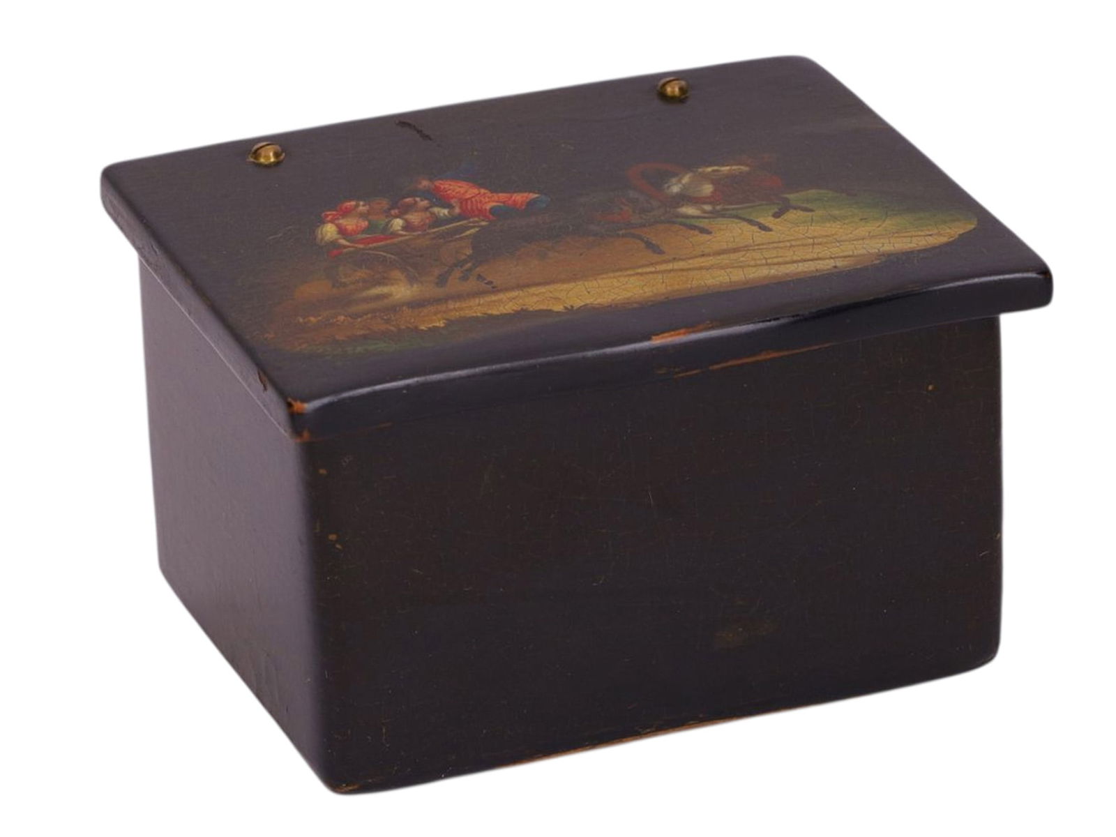 A RUSSIAN LACQUERED PAPIER-MÂCHÉ BOX WITH TROIKA SCENE, 19TH CENTURY (1 of 9)