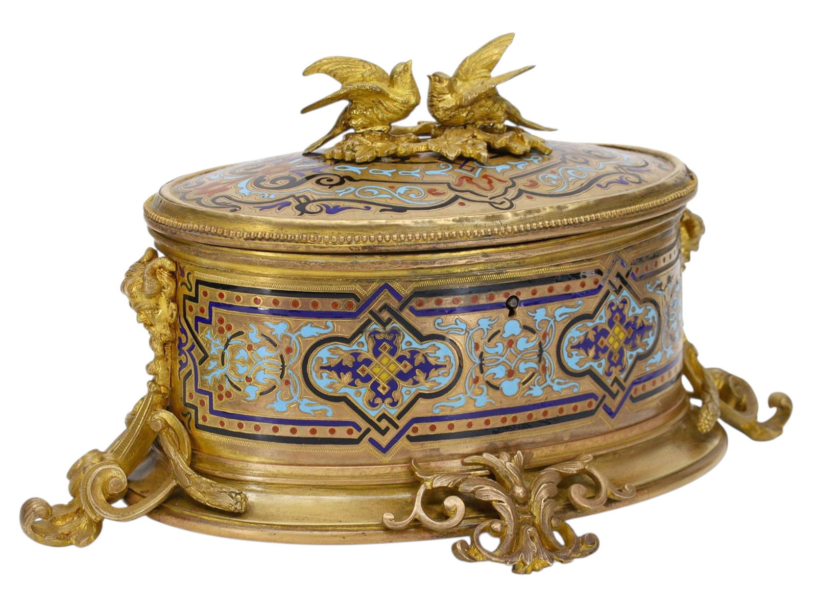 A FRENCH SECOND EMPIRE GILT AND CHAMPLEVE ENAMEL BOX, TAHAN OF PARIS, 19TH CEN. (1 of 8)