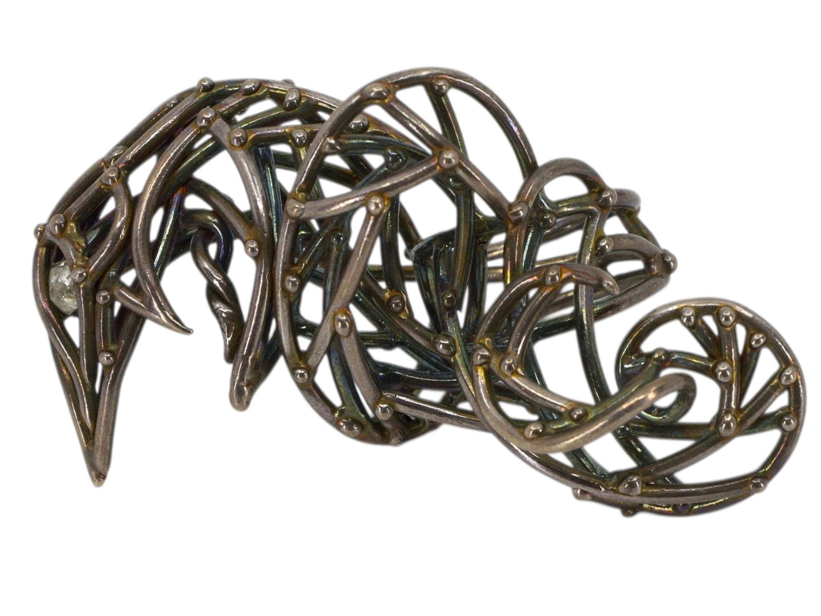 A VAL STERN CONTEMPORARY SCULPTURAL SILVER RING WITH RAW-CUT DIAMONDS (1 of 4)