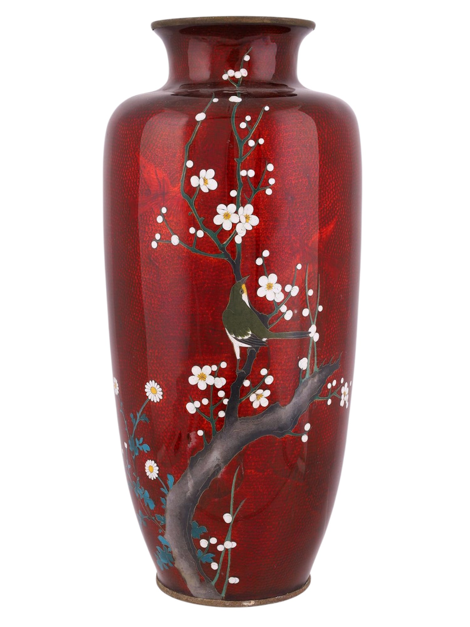 A JAPANESE CLOISONNE ENAMEL VASE WITH BIRD AND BLOSSOMS, MEIJI PERIOD, LATE 19TH CENTURY (1 of 4)
