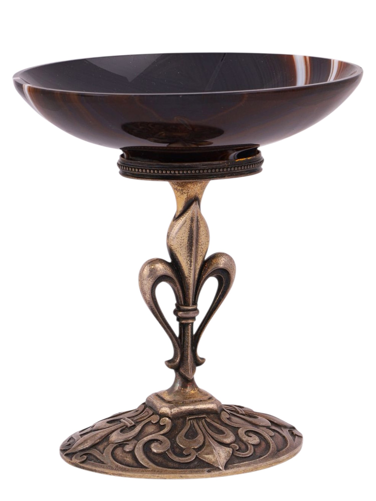 AN AGATE BOWL MOUNTED ON AN OPEN-WORK SILVER BASE, CONTINENTAL, LATE 19TH CENTURY (1 of 8)