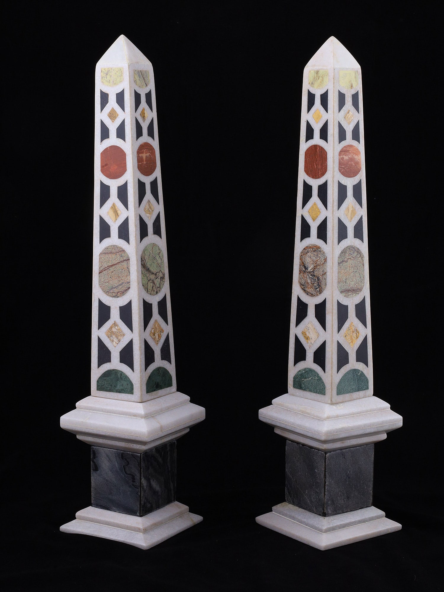 A PAIR OF MARBLE AND HARDSTONE OBELISKS, ITALIAN GRAND TOUR, 20TH CENTURY (1 of 3)