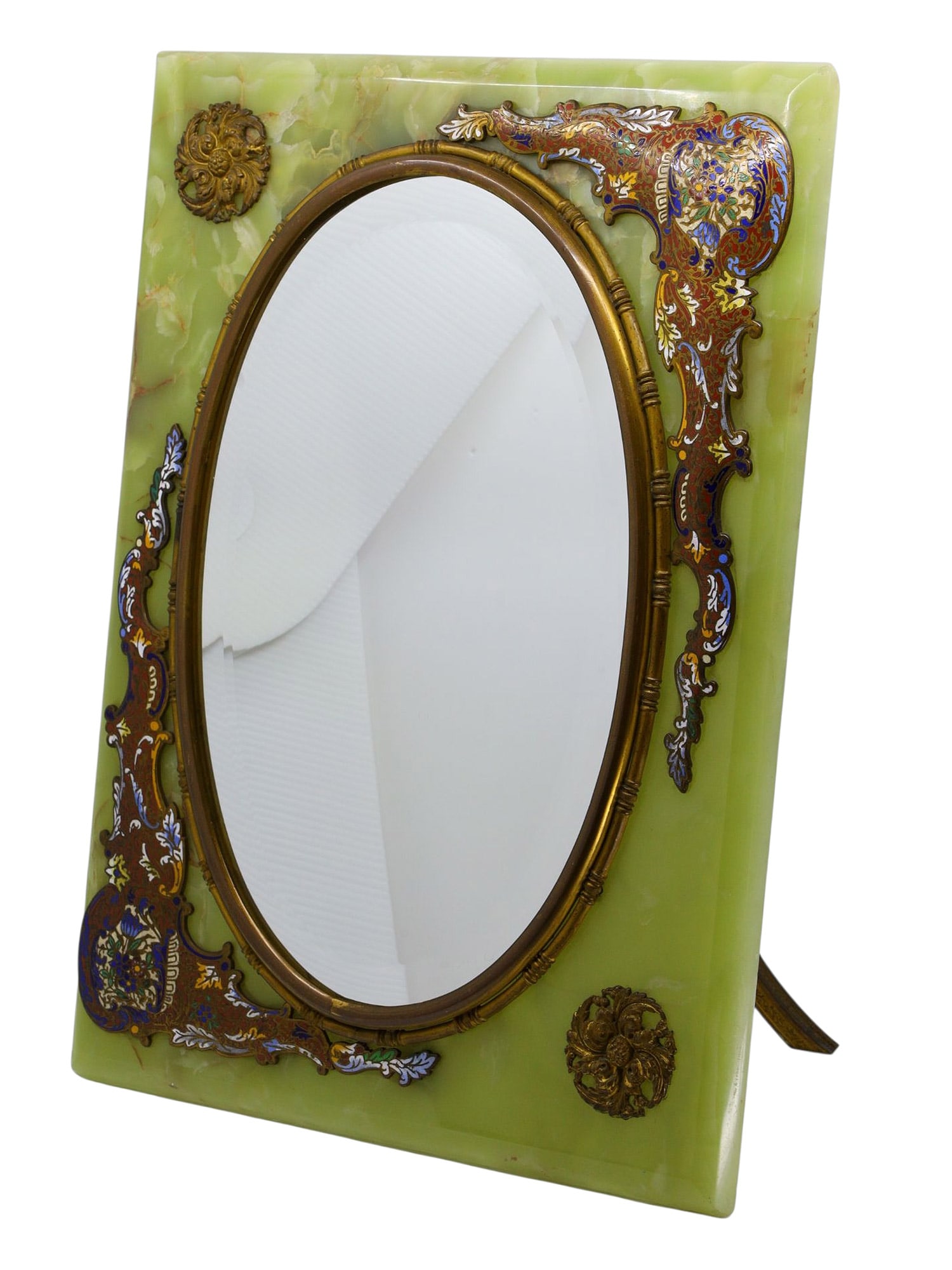 AN ONYX AND CHAMPLEVÉ ENAMEL MIRROR, FRENCH, LATE 19TH CENTURY (1 of 4)