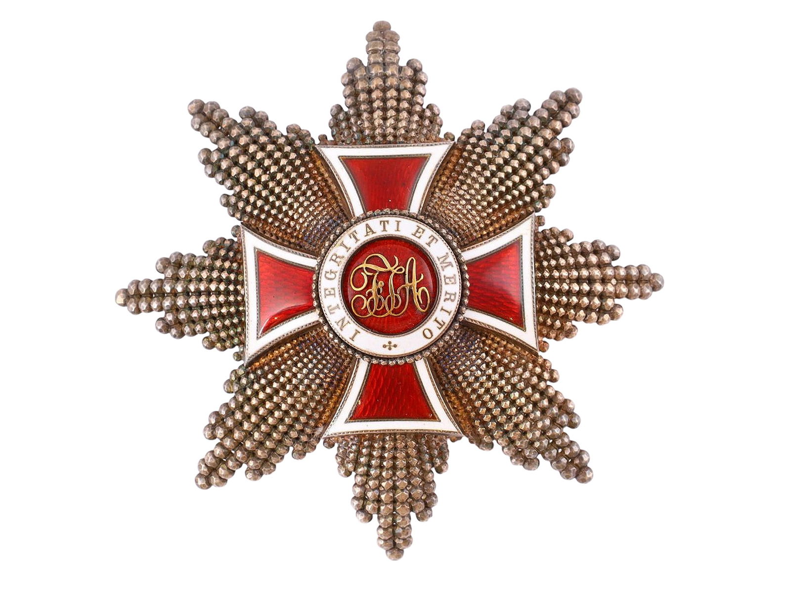 AUSTRIA, AN ORDER OF LEOPOLD, BREAST STAR, CA. 1900: Austria, Order of Leopold, breast star for the Grand Cross, silver partially enameled, with pin, hallmarked (two Viennese assay marks "A") and manufacturers mark C.F. Rothe, a beautiful original star