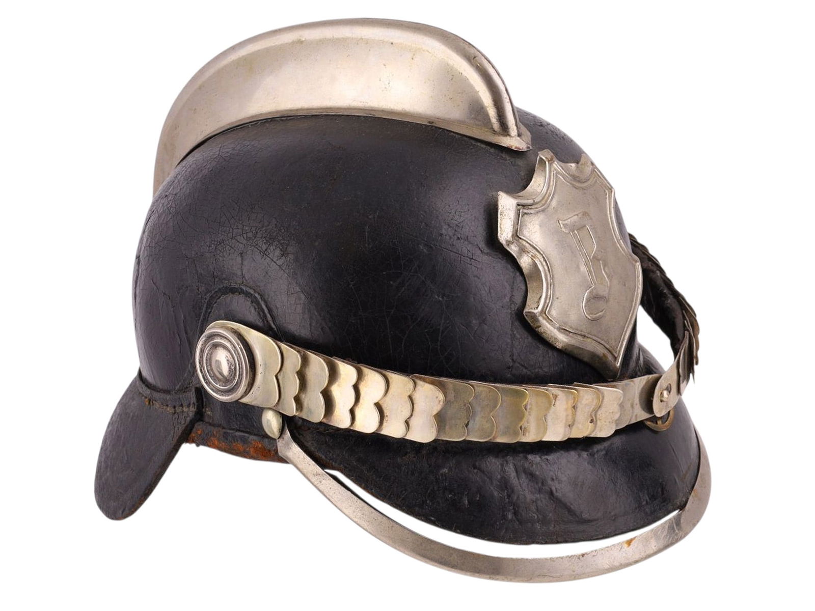 A GERMAN FIRE BRIGADE LEATHER HELMET (FEUERWEHR LEDERHELM), GERMANY, PRE-WORLD WAR II (1 of 8)
