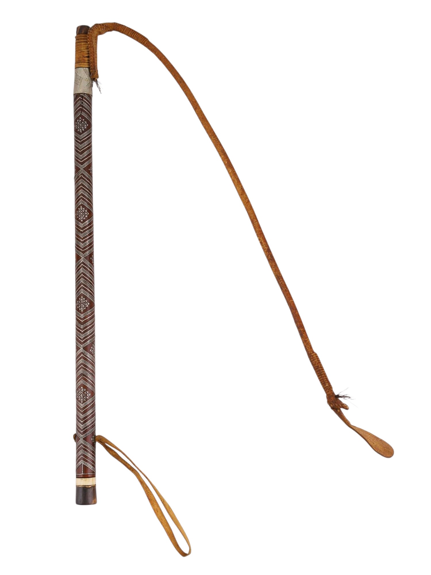 A SILVER INLAID CAUCASIAN RIDING CROP WITH WOOD HANDLE, 19TH CENTURY (1 of 2)