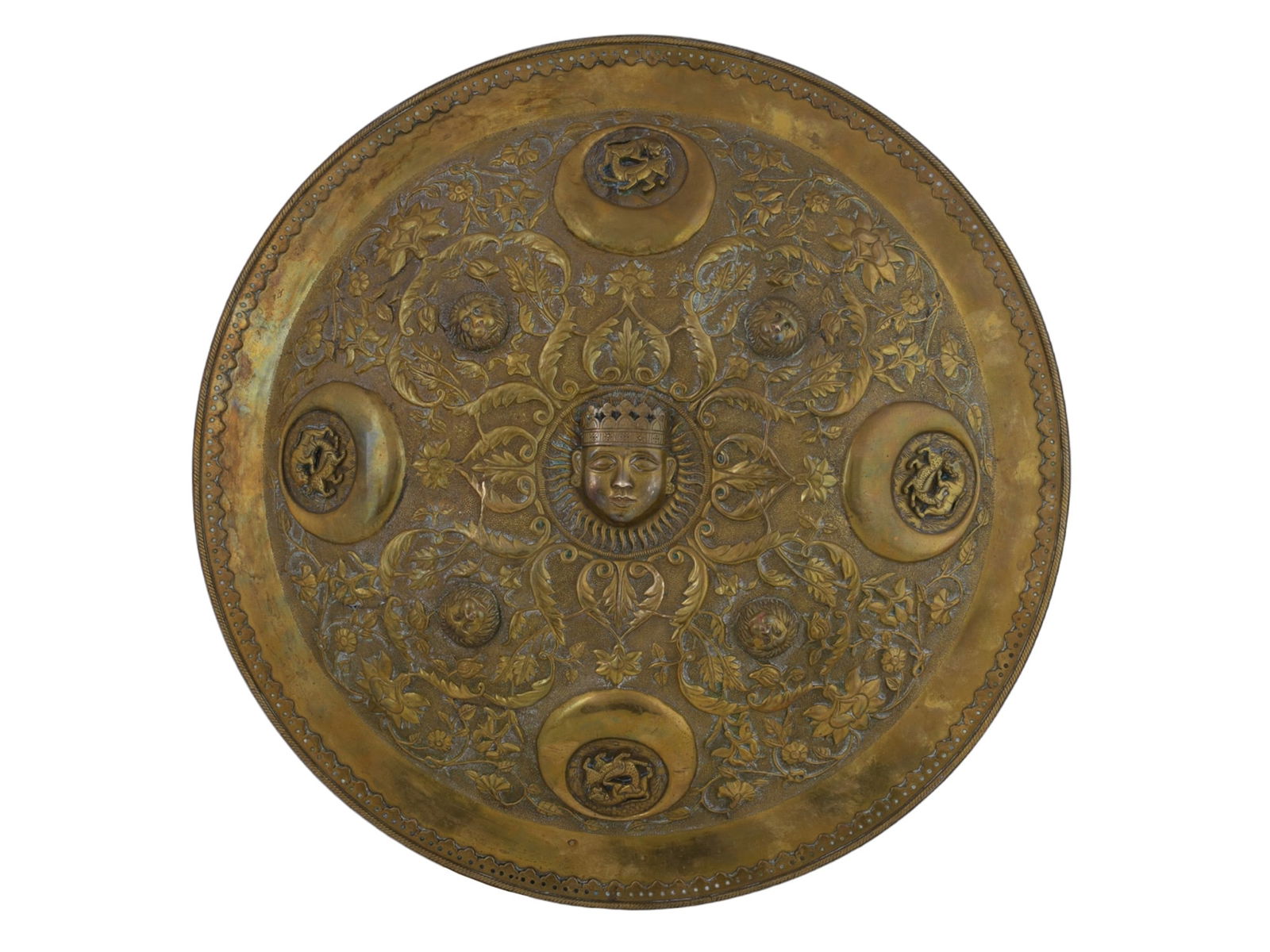 A GILT-HAMMERED COPPER INDIAN DHAL SHIELD, 19TH CENTURY (1 of 4)