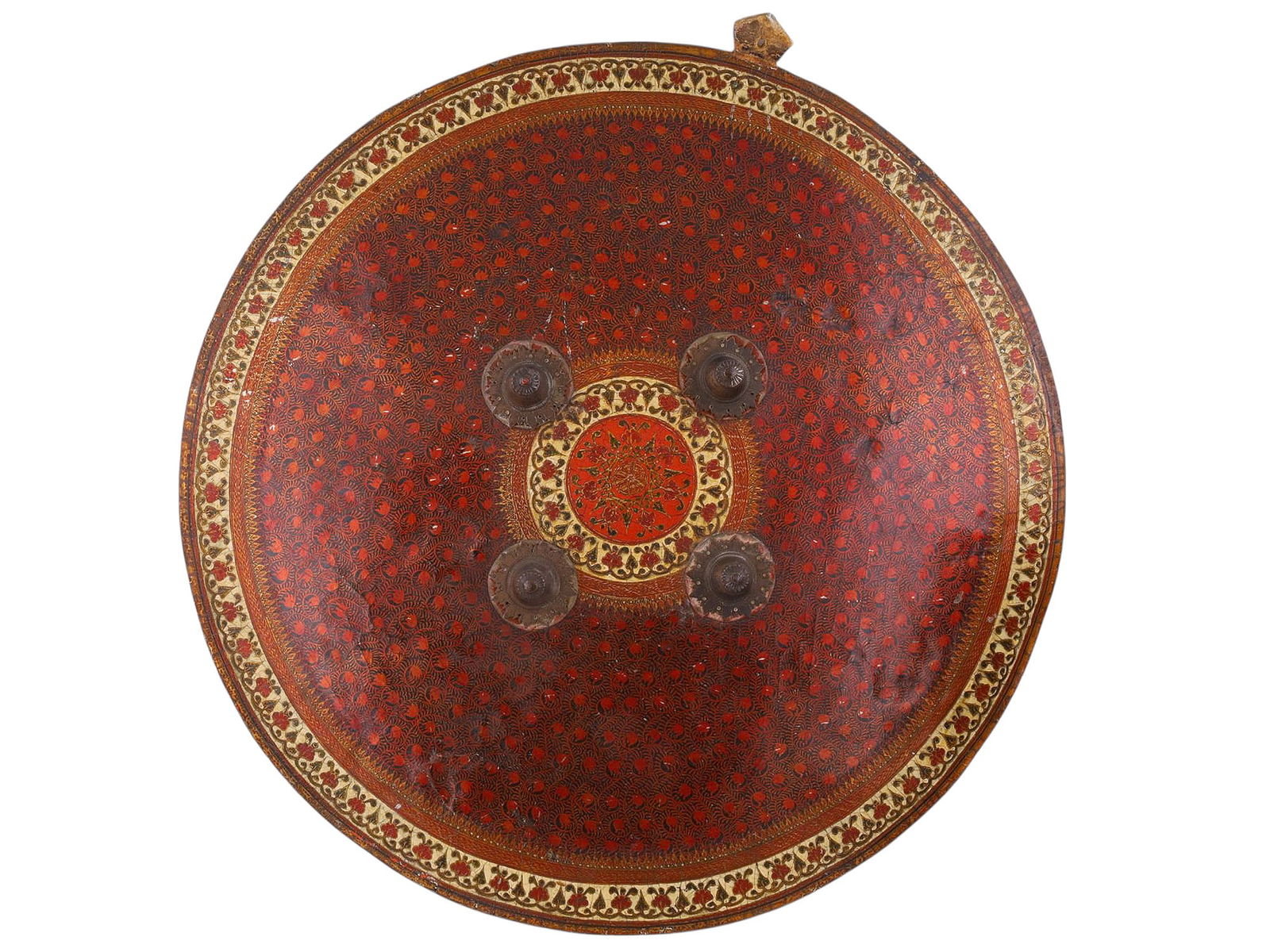 A LARGE HAND-PAINTED LEATHER DHAL SHIELD, INDIA, 19TH CENTURY (1 of 2)
