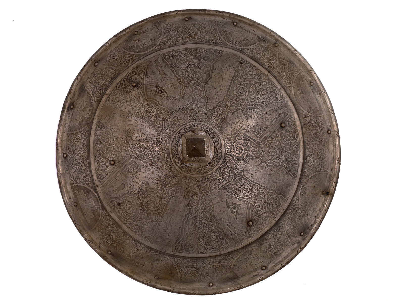 AN ETCHED STEEL SHIELD IN THE RENAISSANCE STYLE, 19TH CENTURY (1 of 5)
