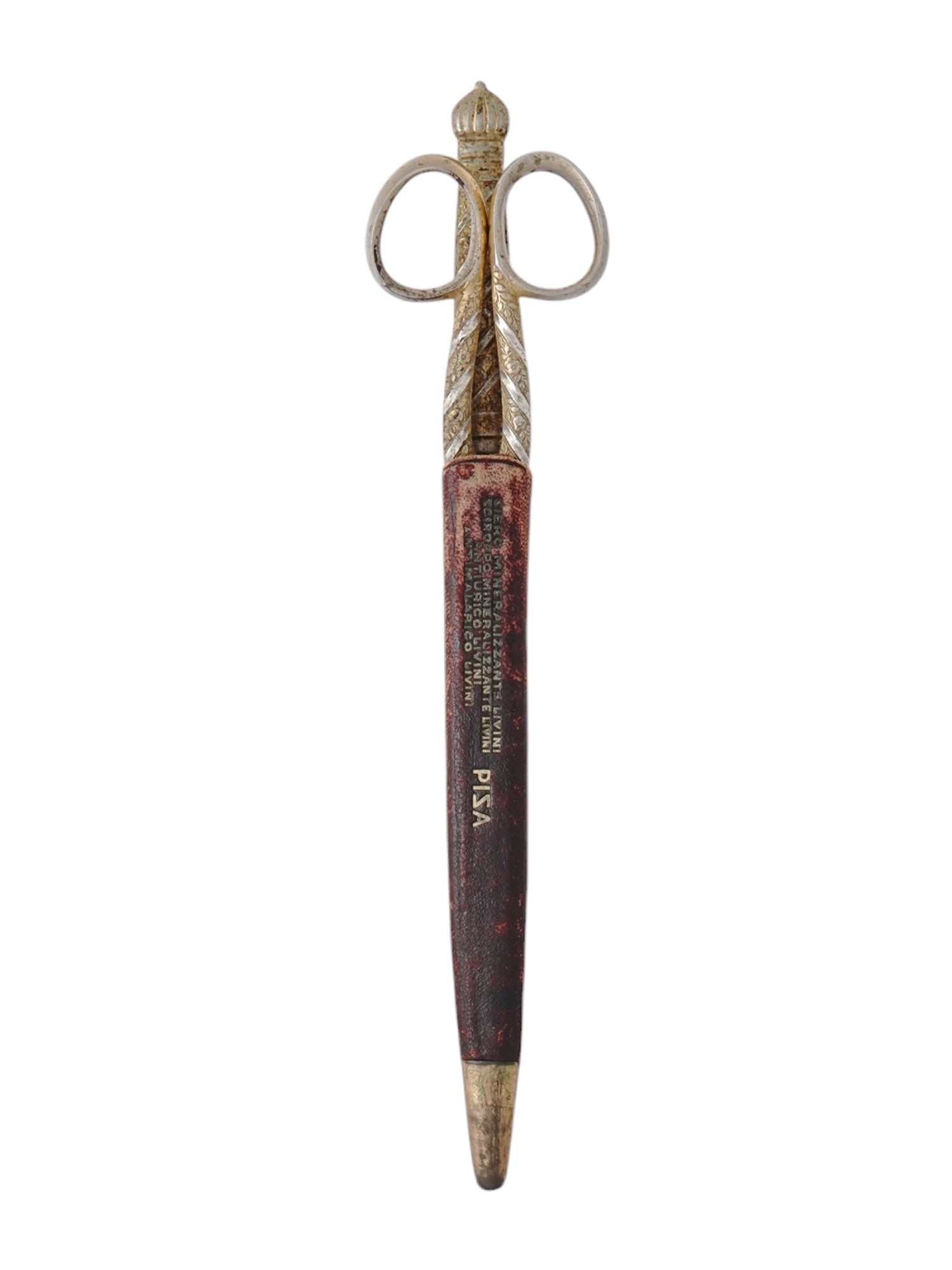 AN ITALIAN LEATHER-CASED SET OF SCISSORS AND A LETTER KNIFE, EARLY 20TH CEN. (1 of 5)