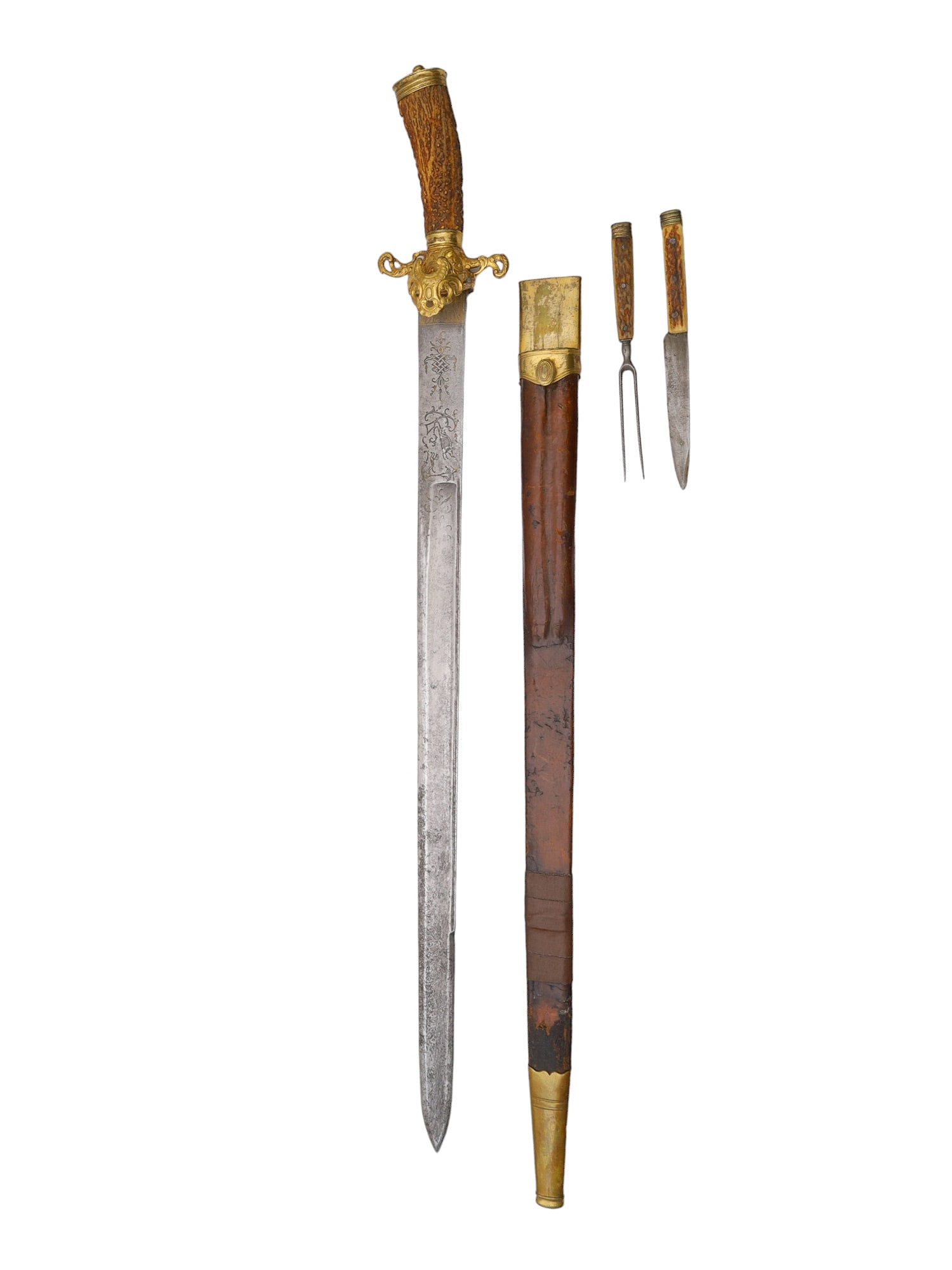 A LARGE GERMAN 18TH CENTURY HIRSCHFANGER HUNTING DAGGER (1 of 6)