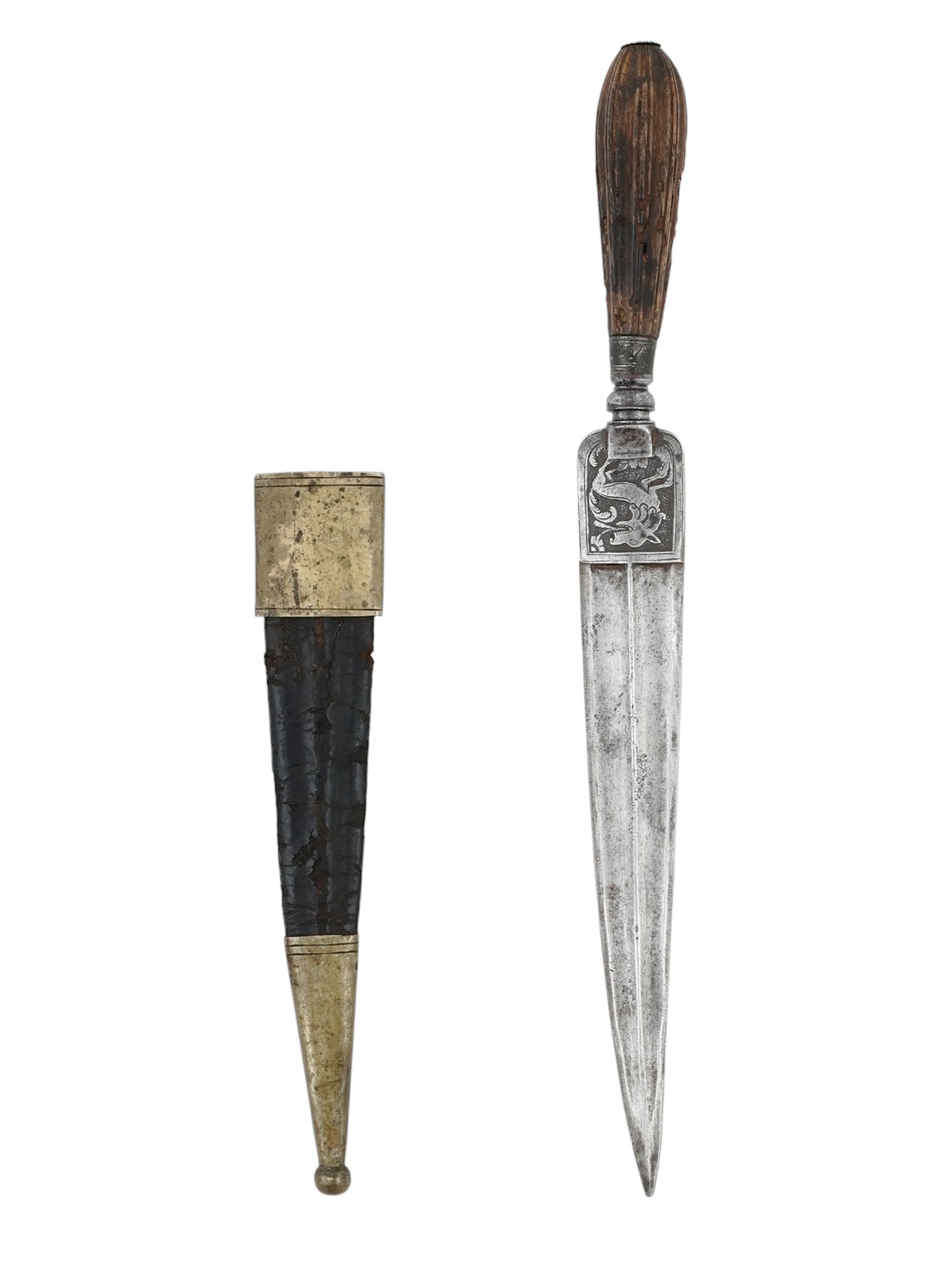 A SOUTH ITALIAN HUNTING DAGGER WITH CHASED HUNTING MOTIFS, 19TH C. (1 of 8)