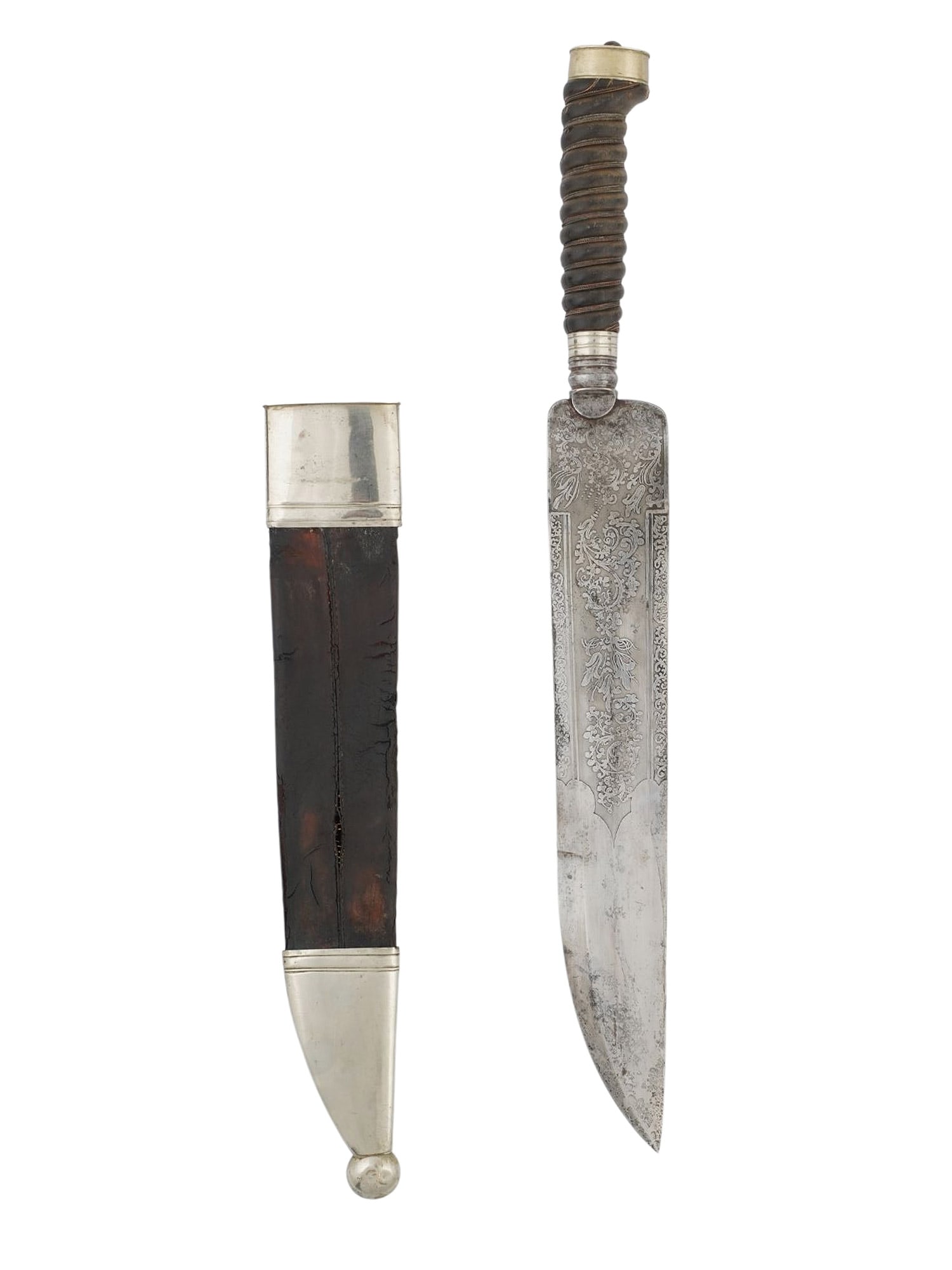 AN ENGRAVED STEEL ITALIAN DAGGER WITH SHEATH, 19TH C. (1 of 9)