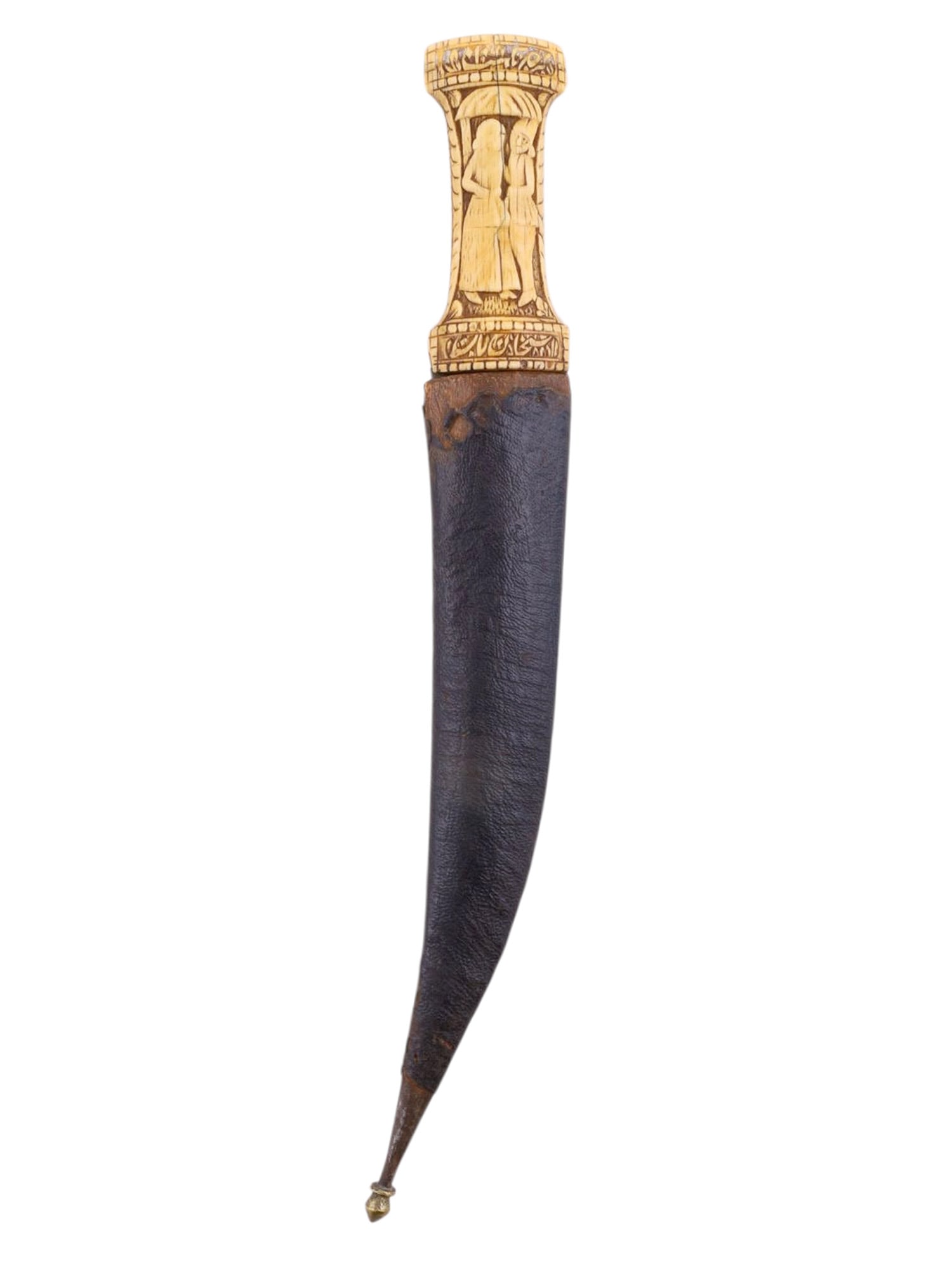 A WOOTZ BLADED PERSIAN KHANJAR WITH A CARVED BONE HANDLE, 18TH CENTURY (1 of 9)