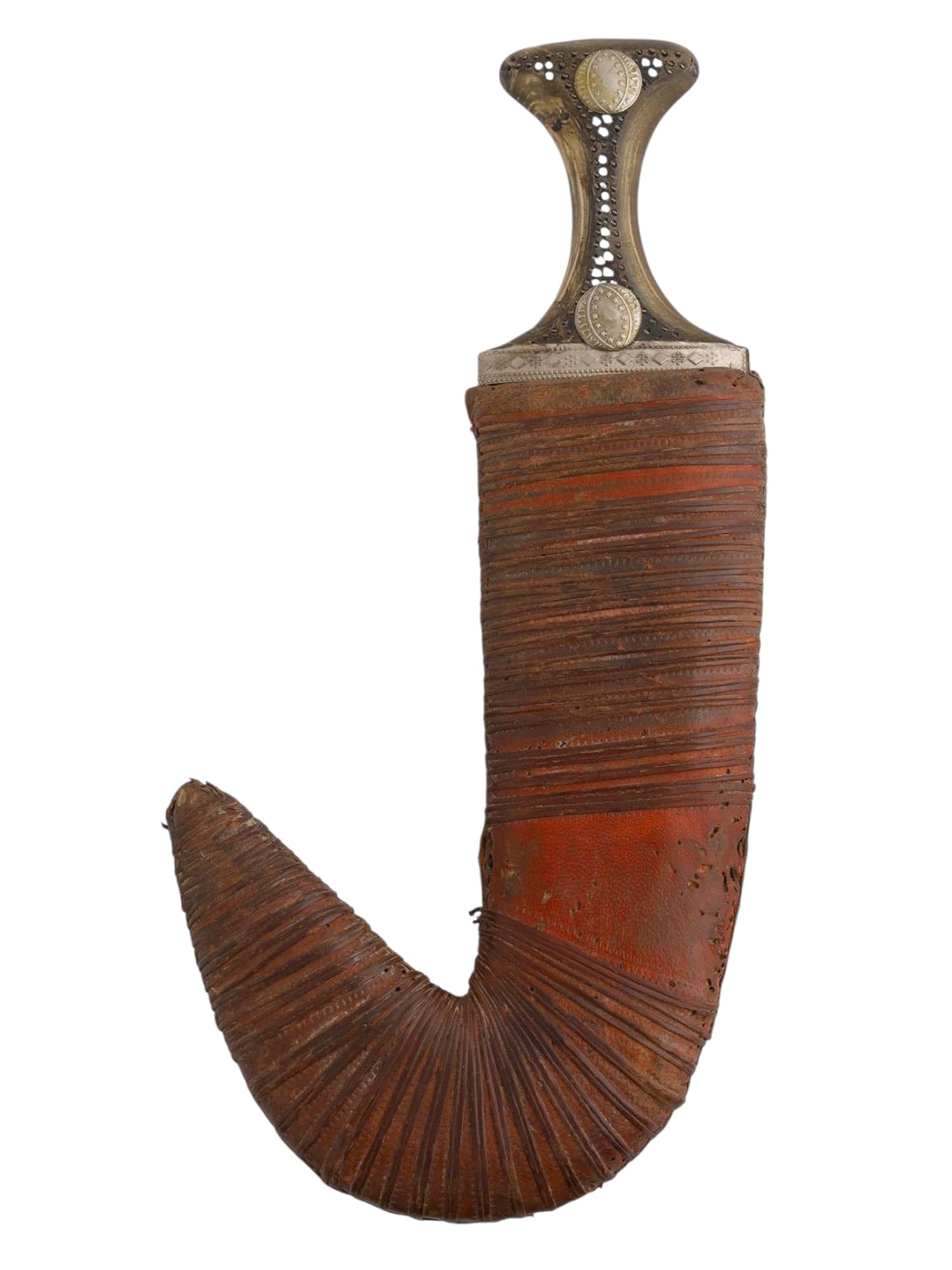 A JAMBIYA DAGGER WITH LEATHER-COVERED SHEATH, ARABIAN PENINSULA (YEMEN), 19TH CENTURY (1 of 4)