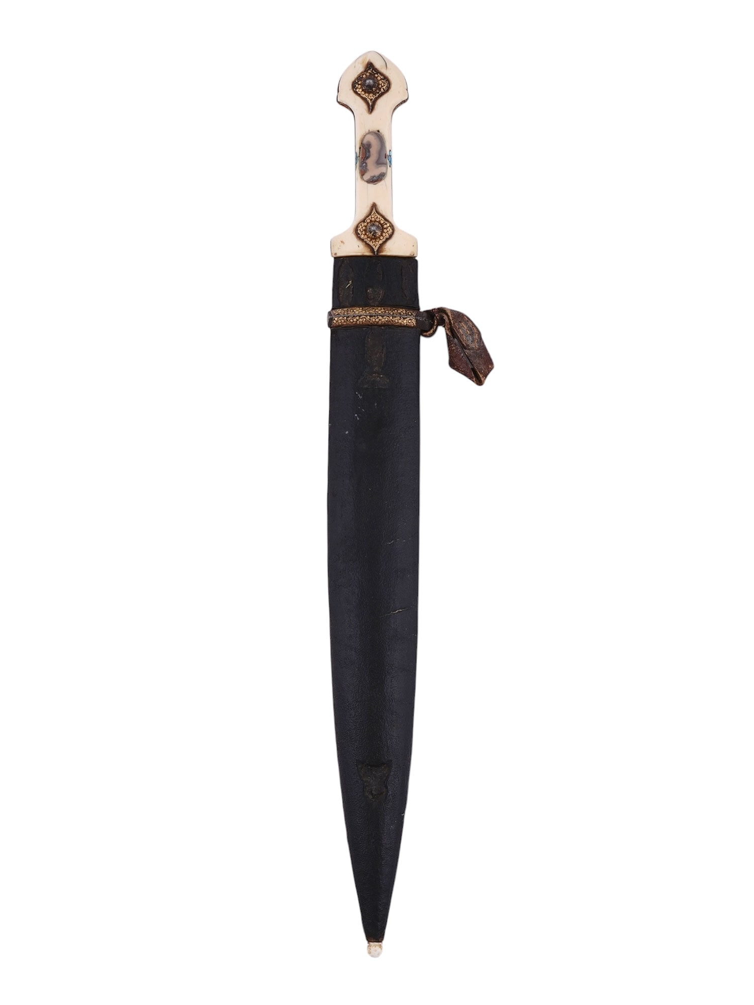 A CAUCASIAN KINDJAL OR QUAMA DAGGER WITH GOLD INLAY, 19 C. (1 of 6)