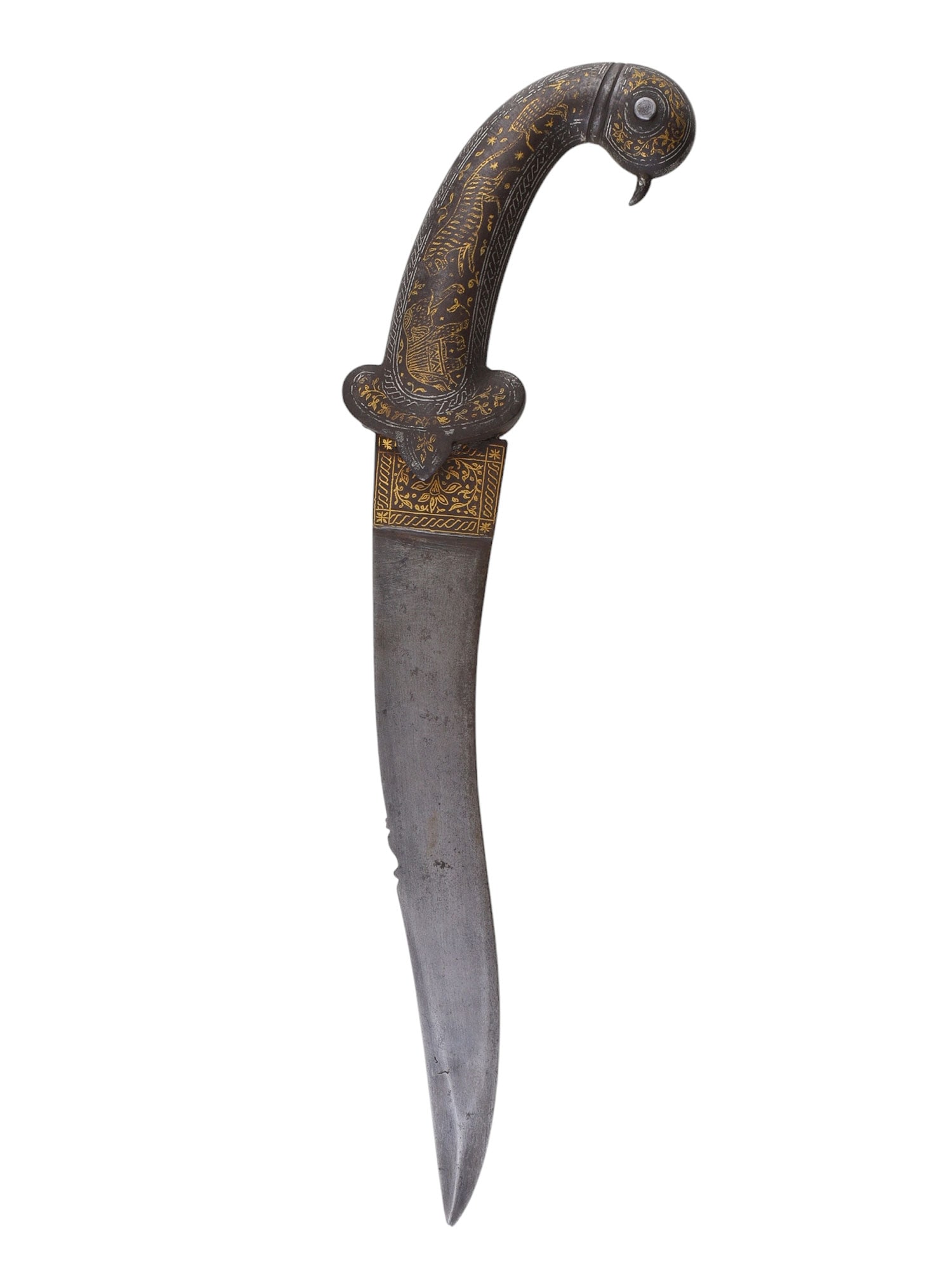 A FINE GOLD-DAMASCENED INDO-PERSIAN KHANJAR DAGGER, 19TH CEN. (1 of 6)