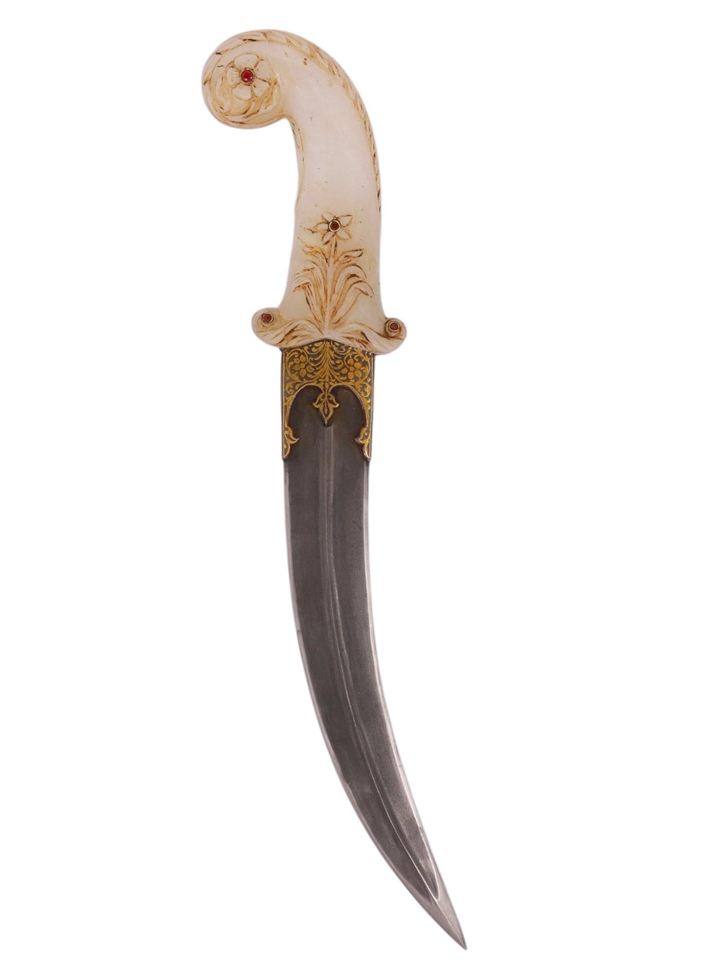 AN INDIAN WOOTZ KHANJAR DAGGER WITH CARVED QUARTZ GRIP (1 of 9)