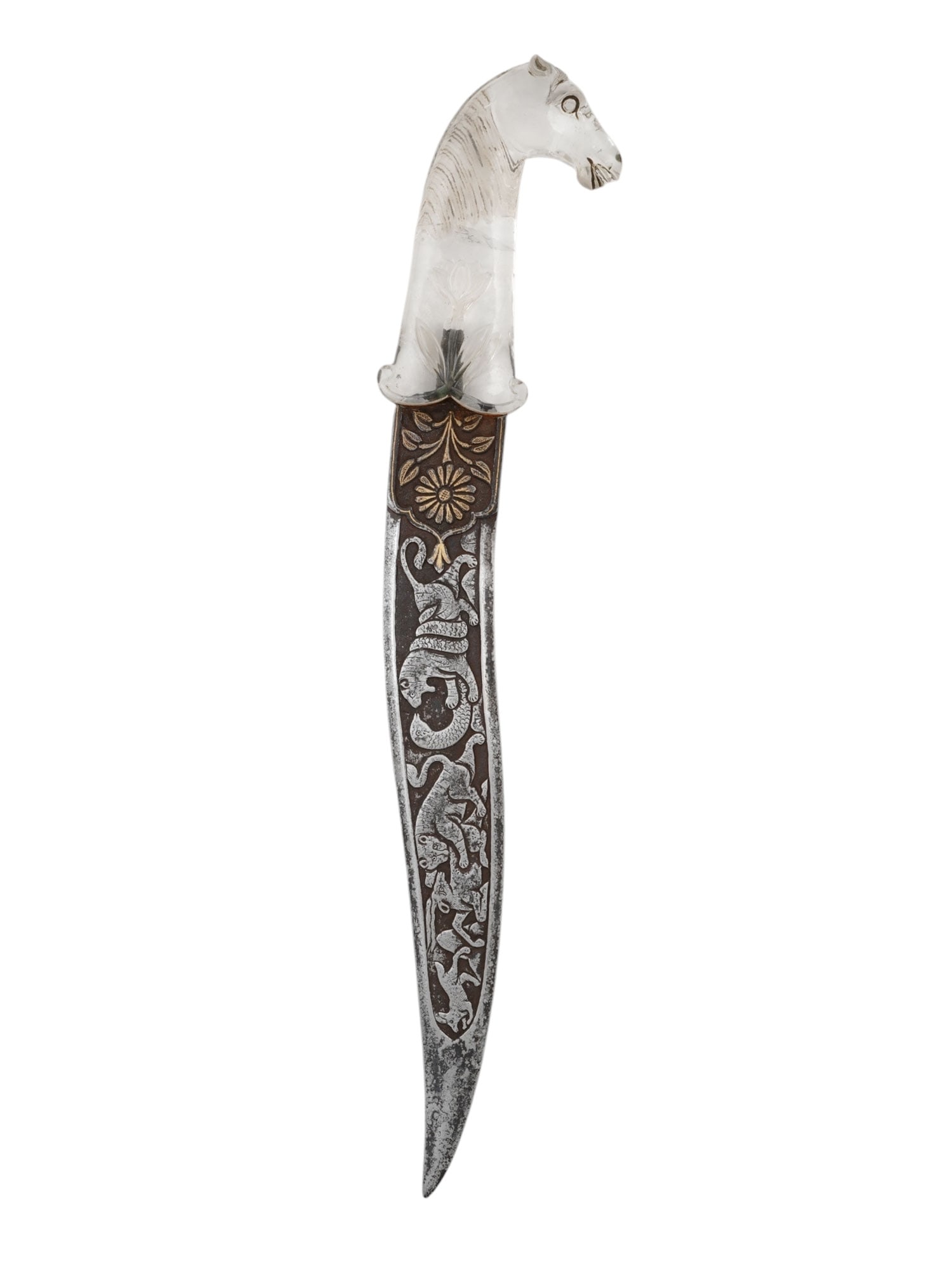 AN ORNATELY CARVED ROCK-CRYSTAL HILTED INDO-PERSIAN DAGGER, 19TH CEN. (1 of 9)