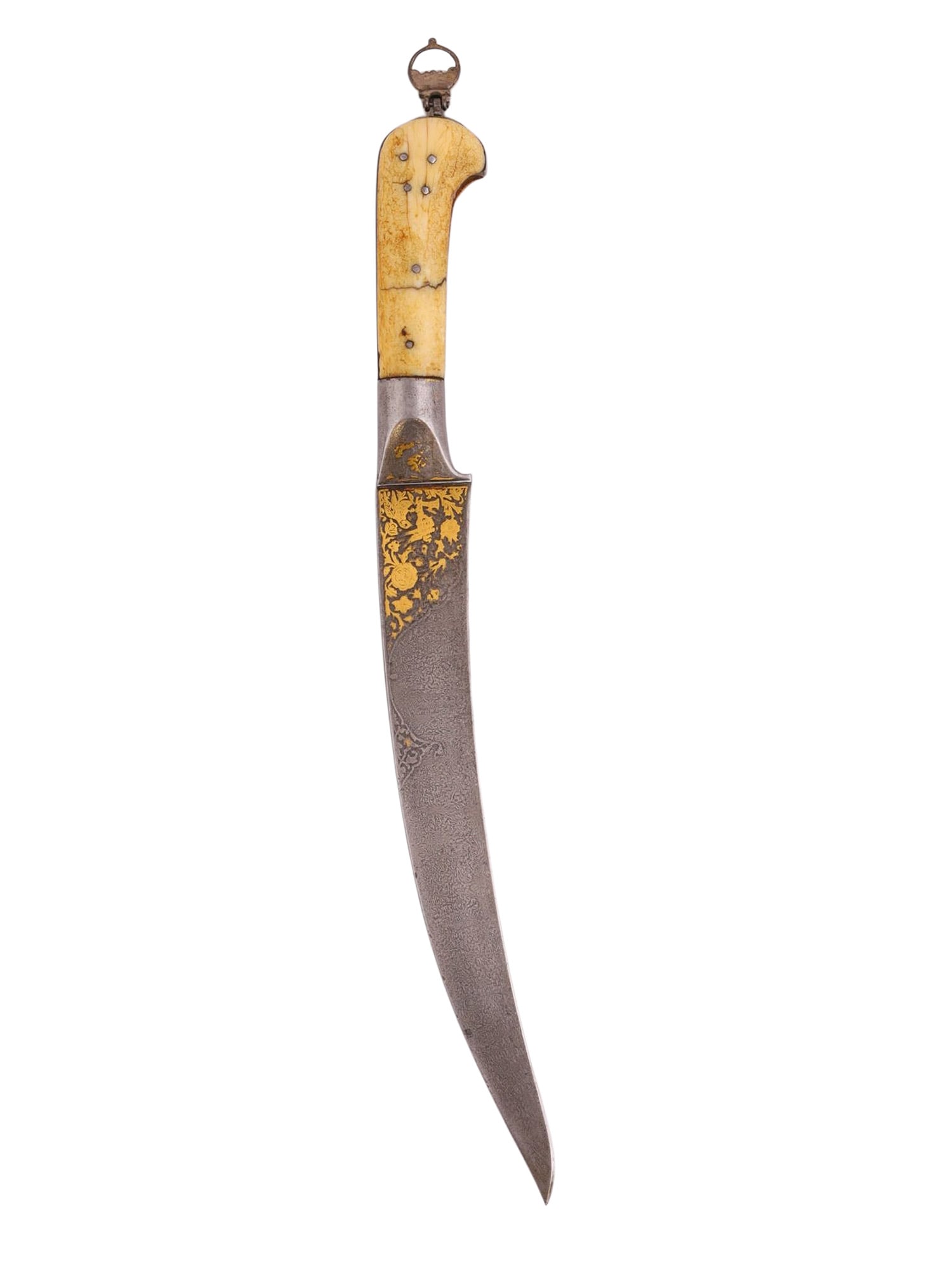 AN INDO-PERSIAN PESH-KABZ WOOTZ DAGGER WITH BONE GRIP, CASED, C. 19TH CEN. (1 of 13)