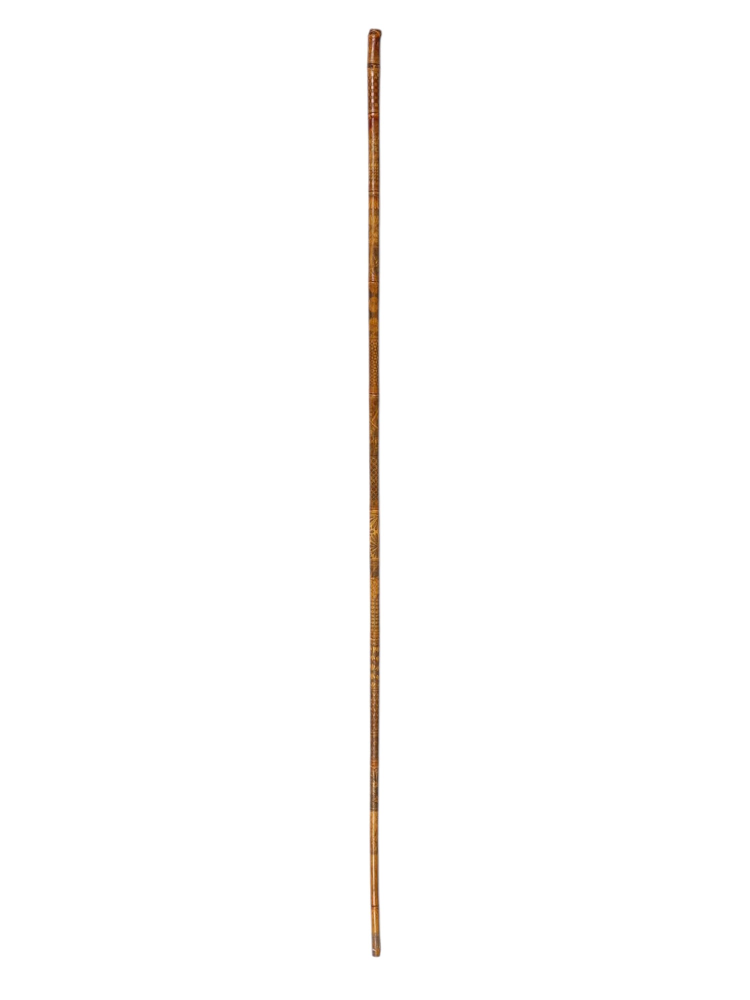 A JAPANESE ENGRAVED BAMBOO WALKING STICK OR CANE, 19TH CENTURY (1 of 5)