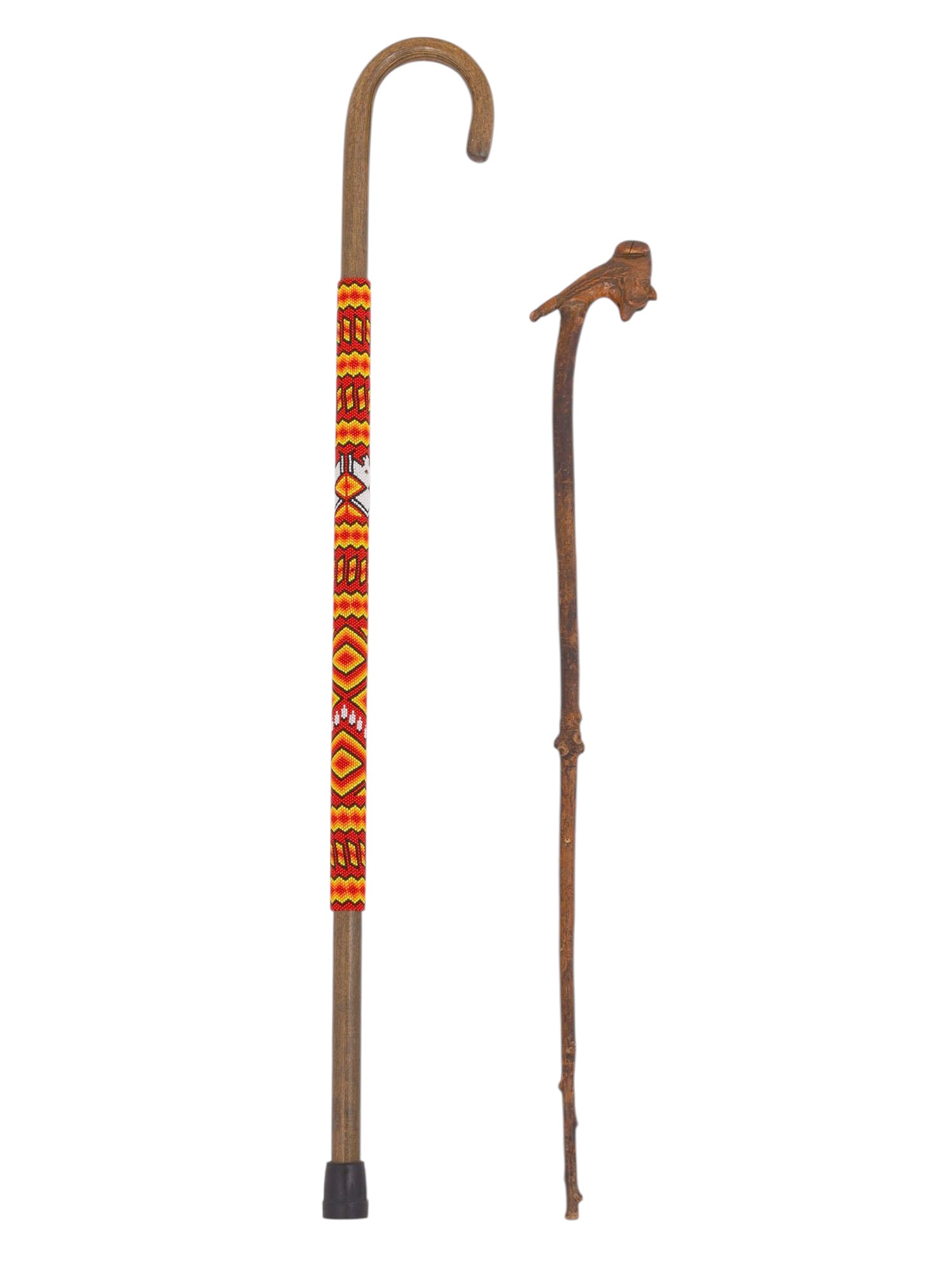 A LOT OF TWO WALKING CANES, ONE CARVED, ONE BEADED (1 of 13)