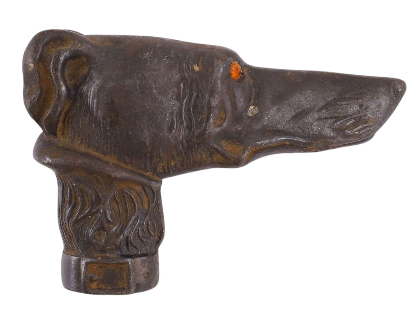 A CONTINENTAL MIXED METAL WALKING CANE HANDLE MODELED AS A HOUND’S HEAD, CIRCA 1890–1910 (1 of 3)