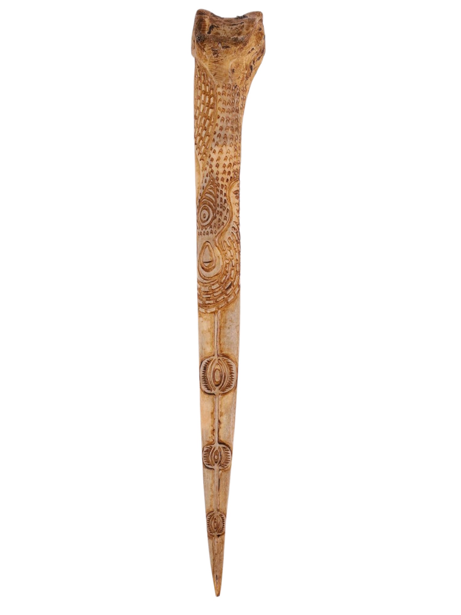 A PAPUA NEW GUINEAN ASMAT PISUWE CASSOWARY BONE DAGGER, C. 19TH CENTURY (1 of 6)