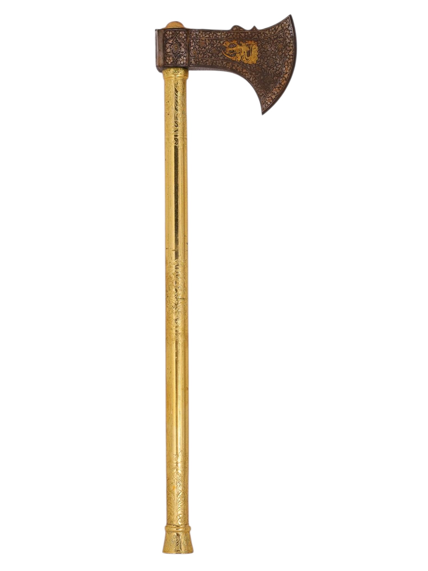 AN INDIAN GOLD-INLAY SADDLE AXE (TABARZIN) (1 of 8)