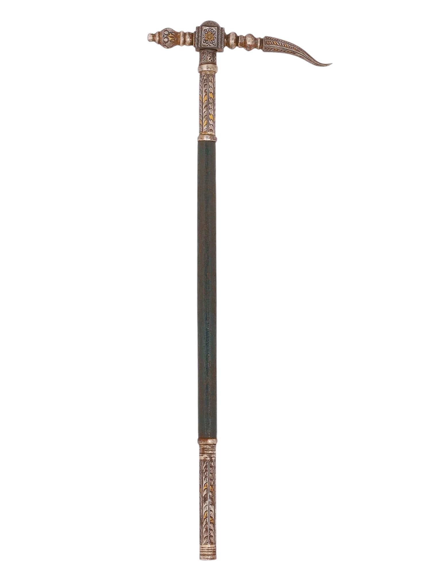 A FINE INDO-PERSIAN KULUNK WAR HAMMER DECORATED WITH KOFTGARI (1 of 5)