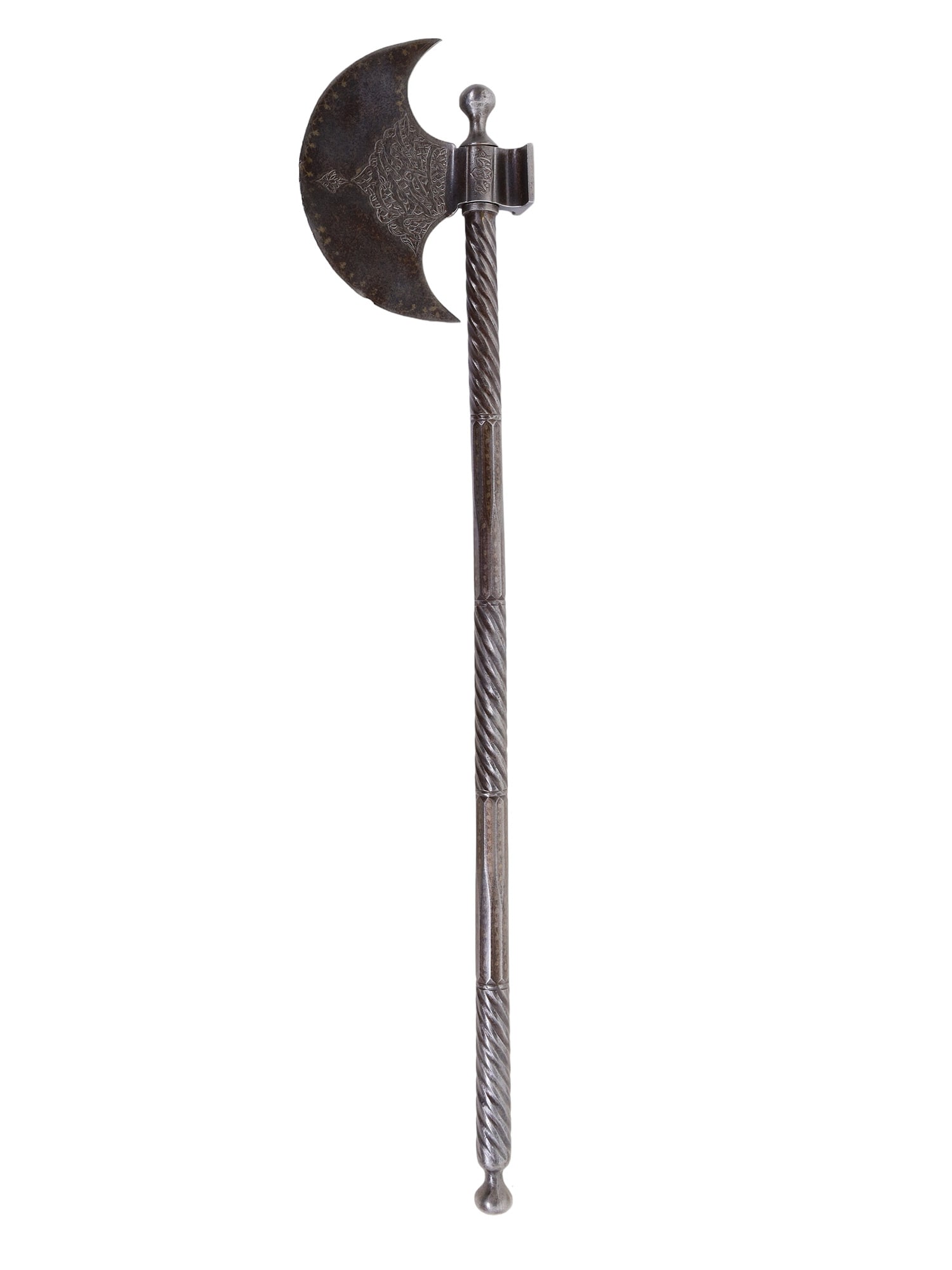 AN INDO-PERSIAN TABAR BATTLEAXE WITH LARGE CHASED INSCRIPTIONS, 19TH CENTURY (1 of 7)