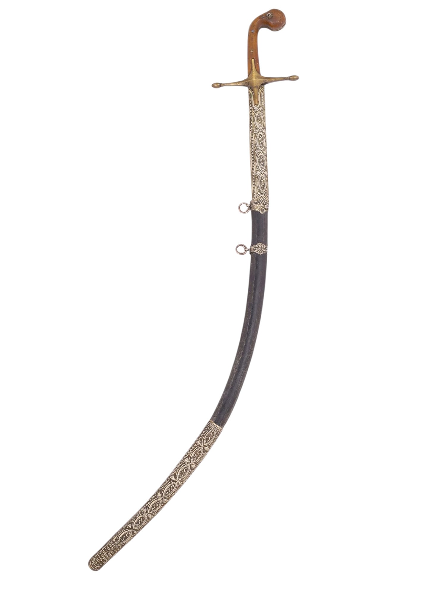 A FINE OTTOMAN TURKISH WOOTZ SHAMSHIR SWORD WITH SILVER-MOUNTED SCABBARD, 19TH CENTURY (1 of 11)