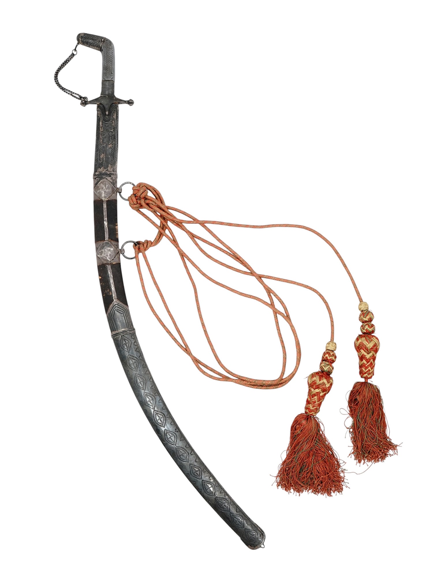 A FINE SILVER-MOUNTED SAIF SWORD WITH DAMASCUS BLADE, 19TH C. (1 of 9)