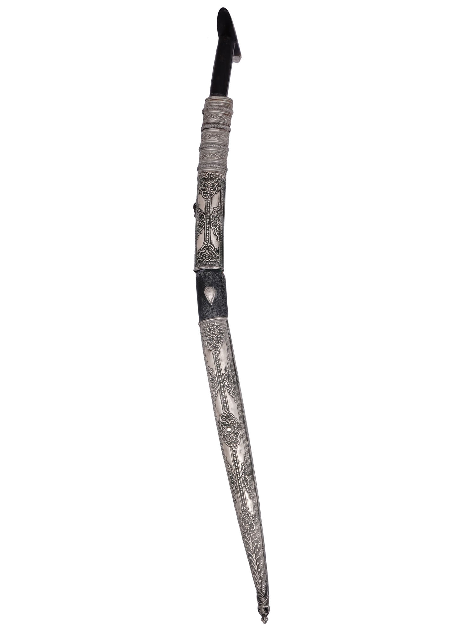 AN OTTOMAN TURKISH SILVER-MOUNTED YATAGHAN WITH SCABBARD, 19TH CEN. (1 of 13)
